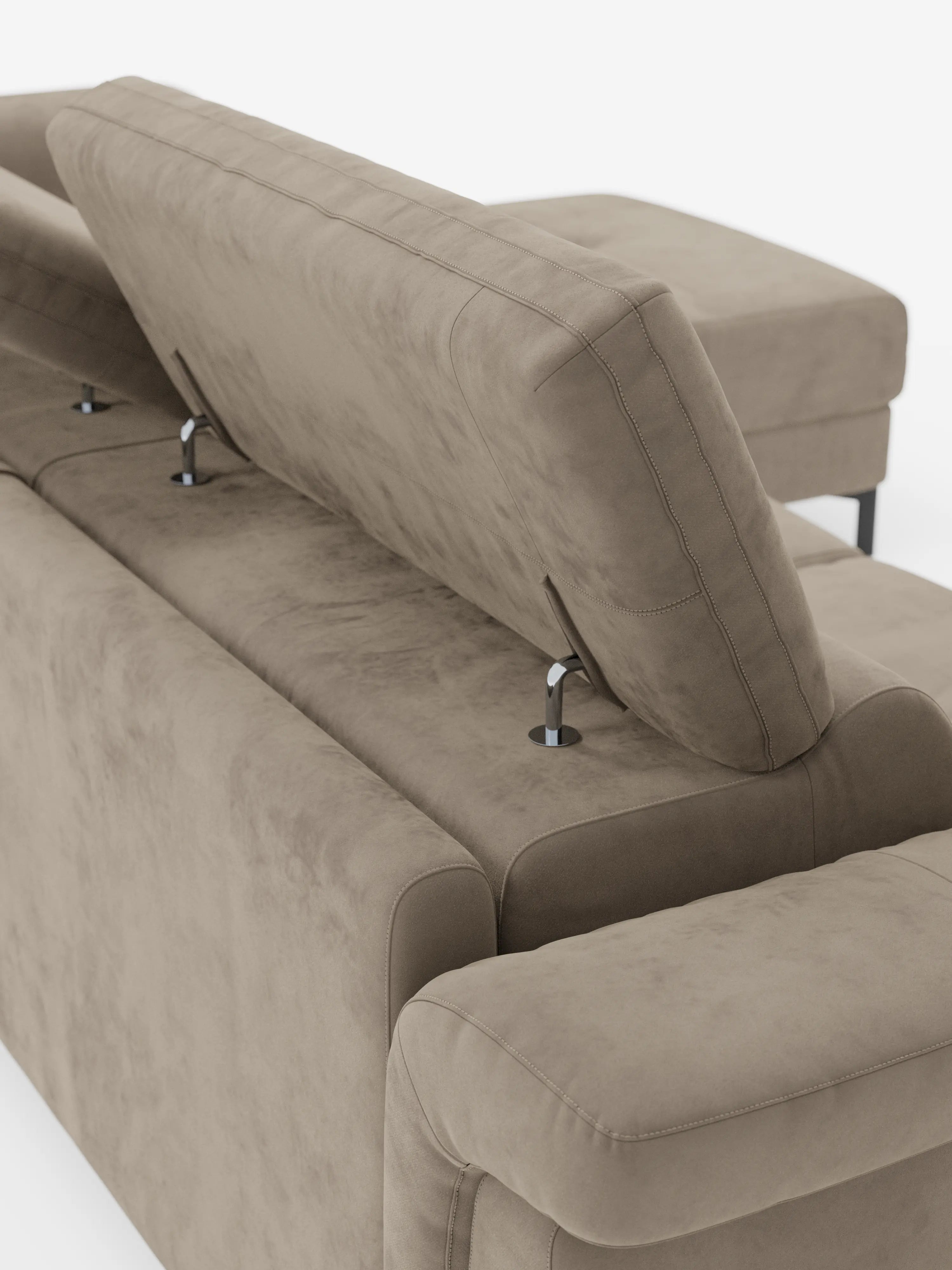 Capri Divano letto angolare con penisola contenitore e poggiatesta reclinabili - elegante tessuto smacchiabile T30