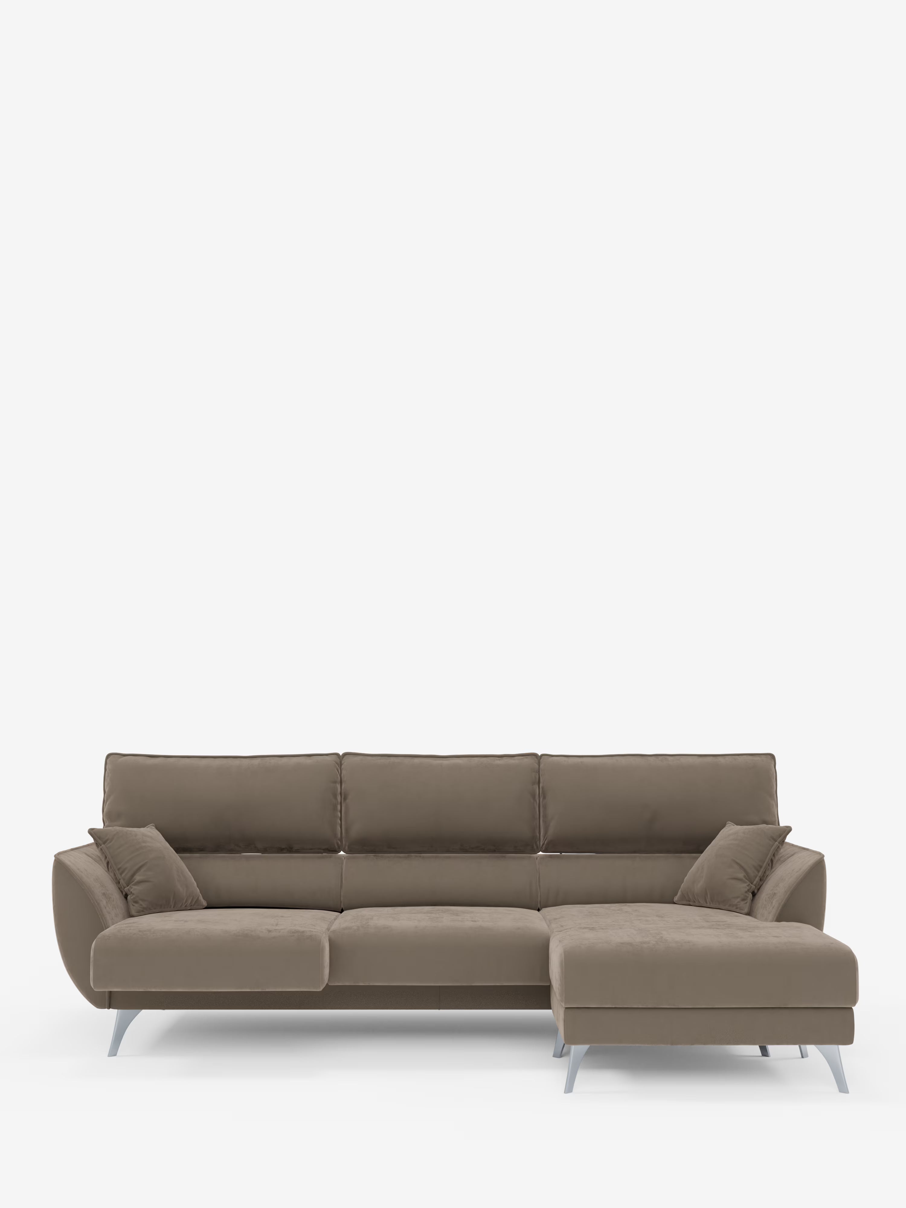 Michelangelo Ecksofa mit Chaise Longue und verschiebbaren Sitzen - verstellbaren Kopfstützen aus raffiniertem, fleckenabweisendem Stoff in Samtoptik T30