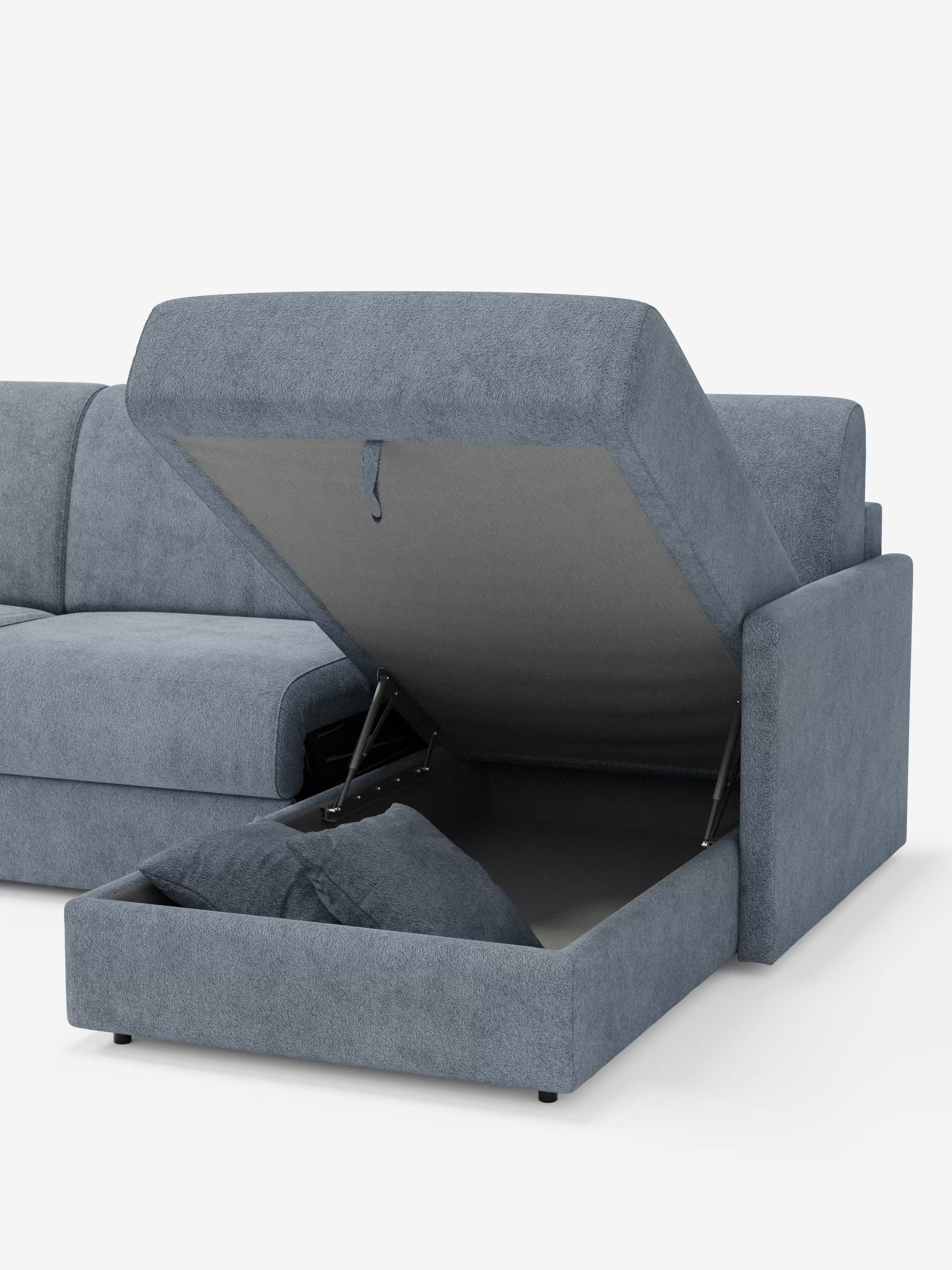 Tommy Divano Letto con penisola contenitore - design minimal e sfoderabile in tessuto smacchiabile simil cotone T33