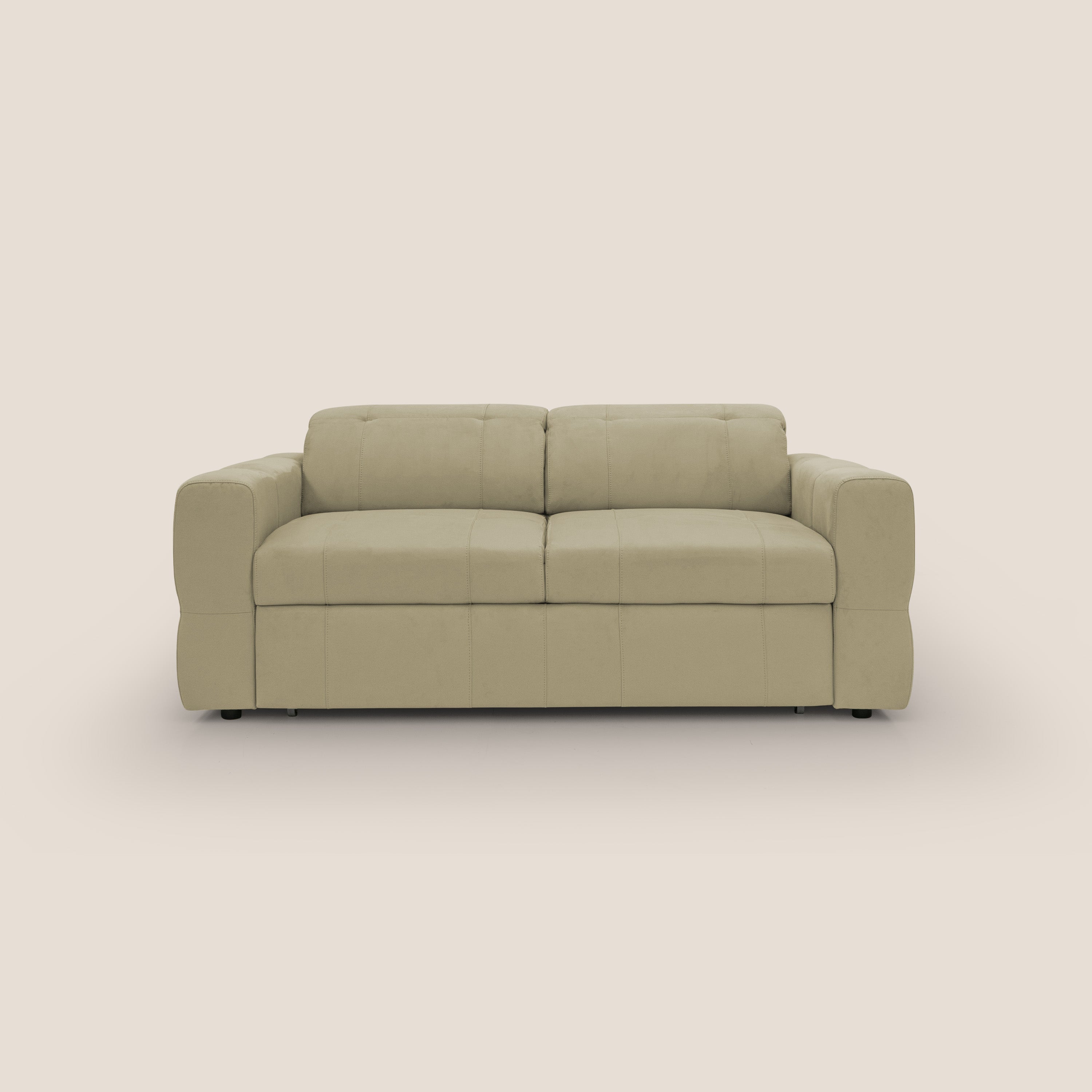 Kronos Divano con pouf estraibile poggiapiedi e poggiatesta reclinabili in morbida microfibra impermeabile T11 beige - divani.store