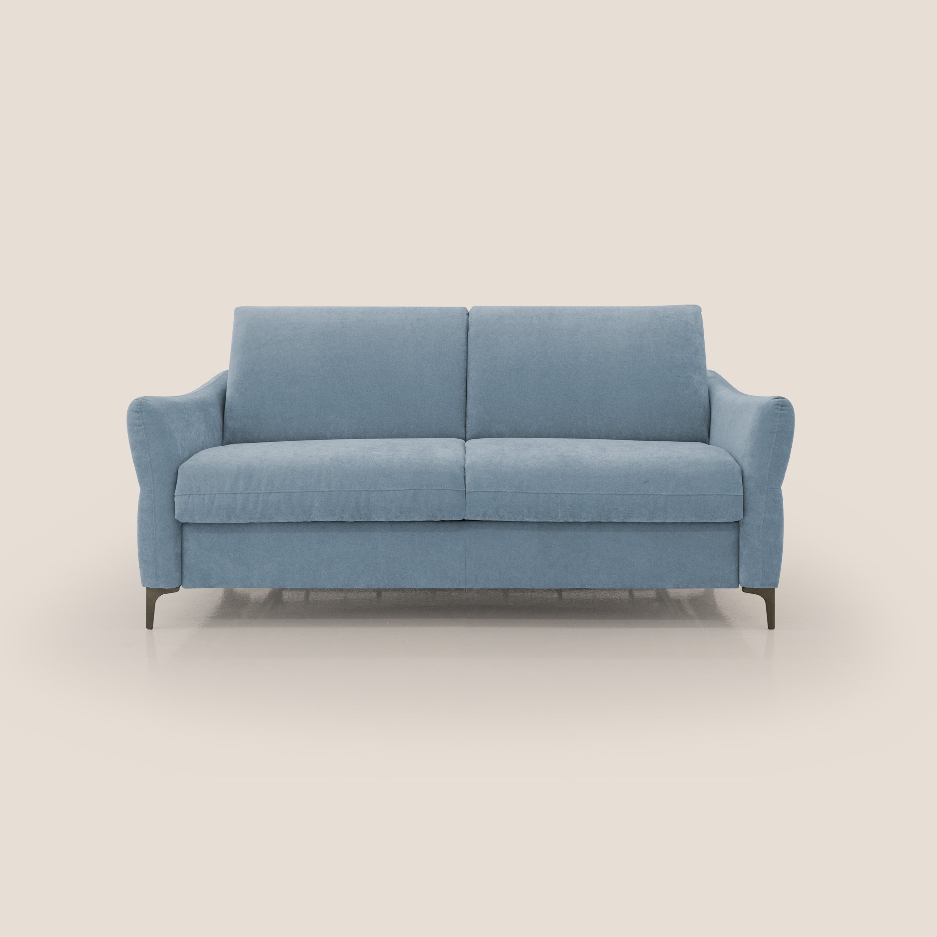 Dalia divano letto con materasso H18 cm e piedi alti in raffinato tessuto smacchiabile T17 carta da zucchero - divani.store