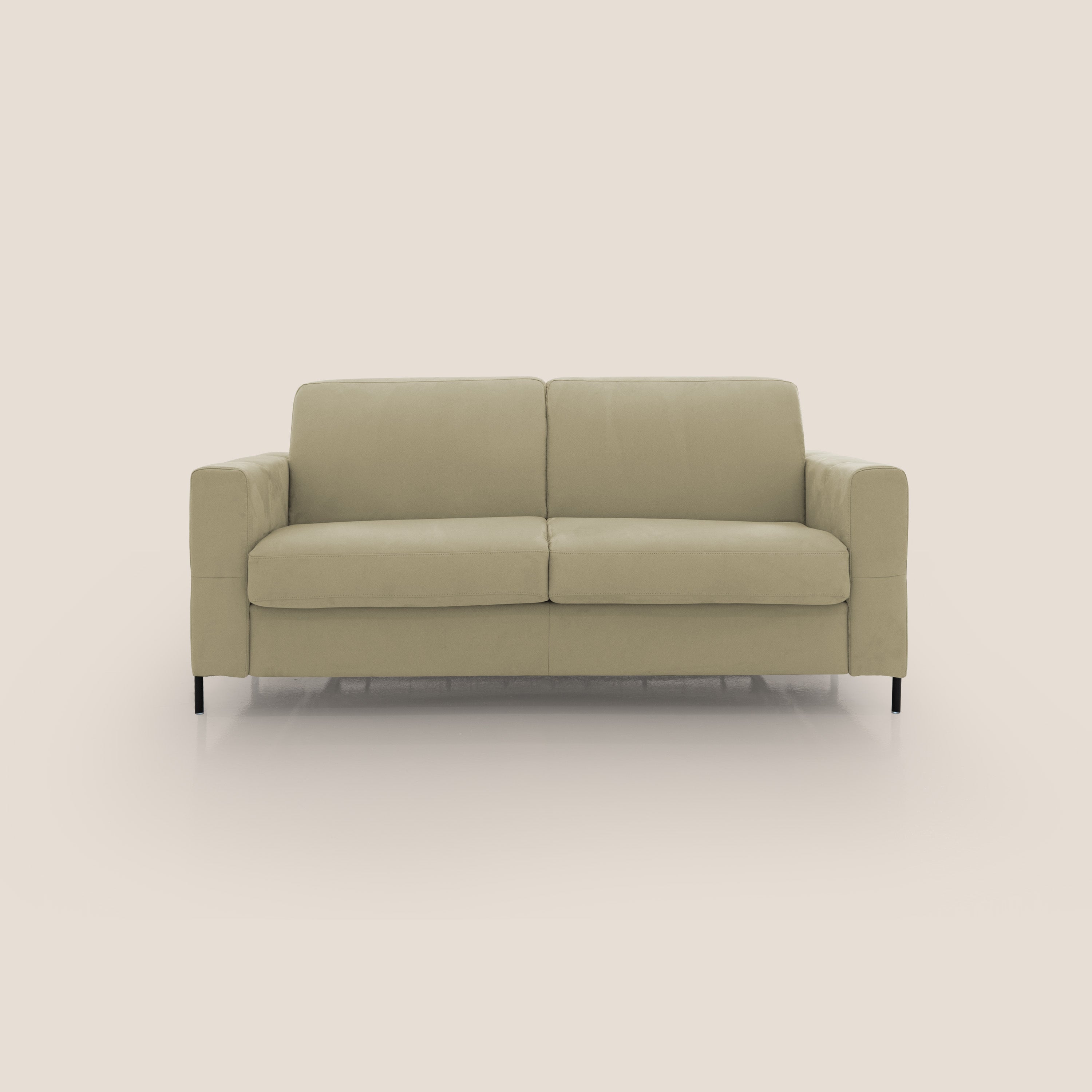 Ortensia divano letto materasso H18 cm con piedi alti in elegante microfibra smacchiabile T11 beige - divani.store