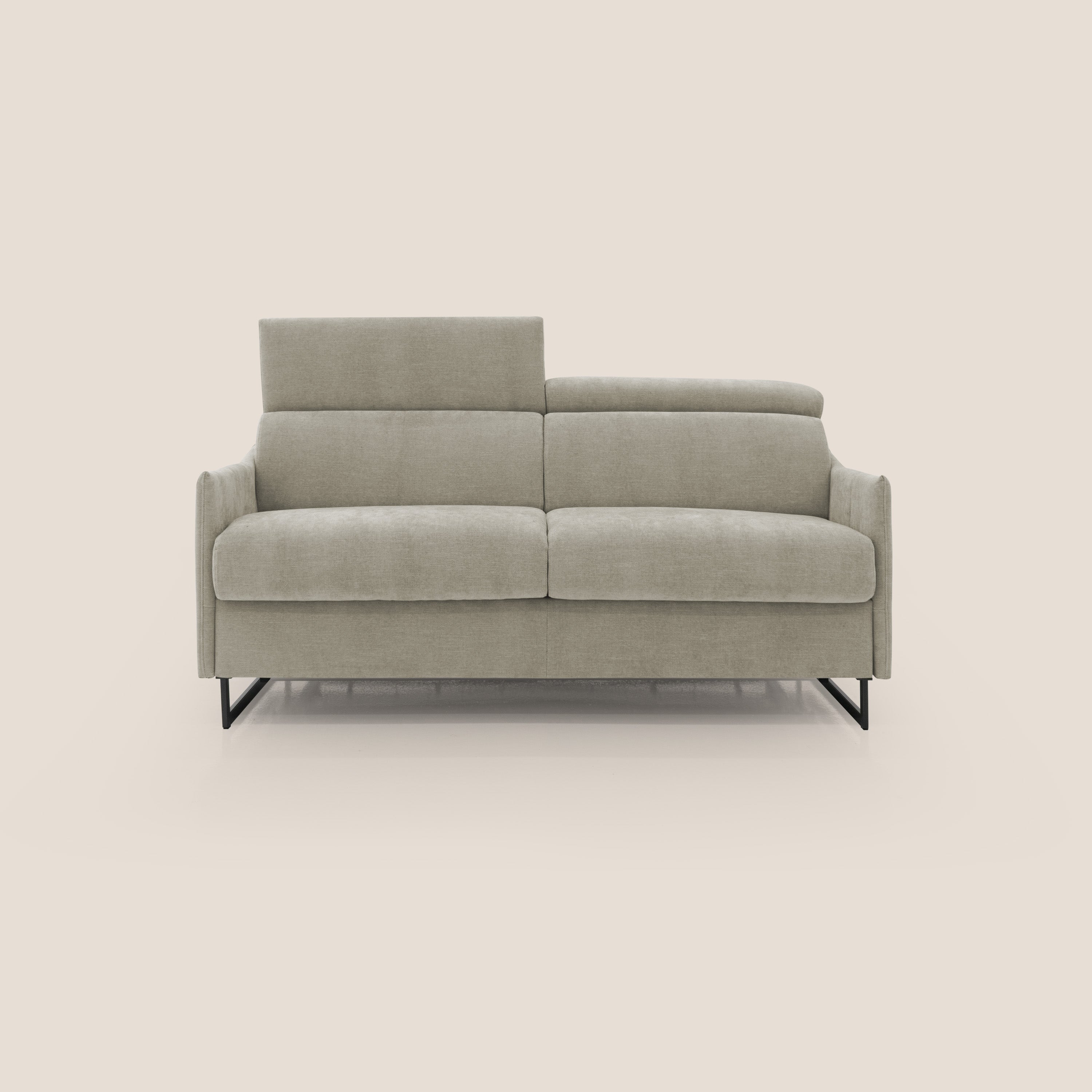 Loto divano letto salvaspazio materasso H18 cm con piedi alti in morbido tessuto impermeabile T14 tortora - divani.store