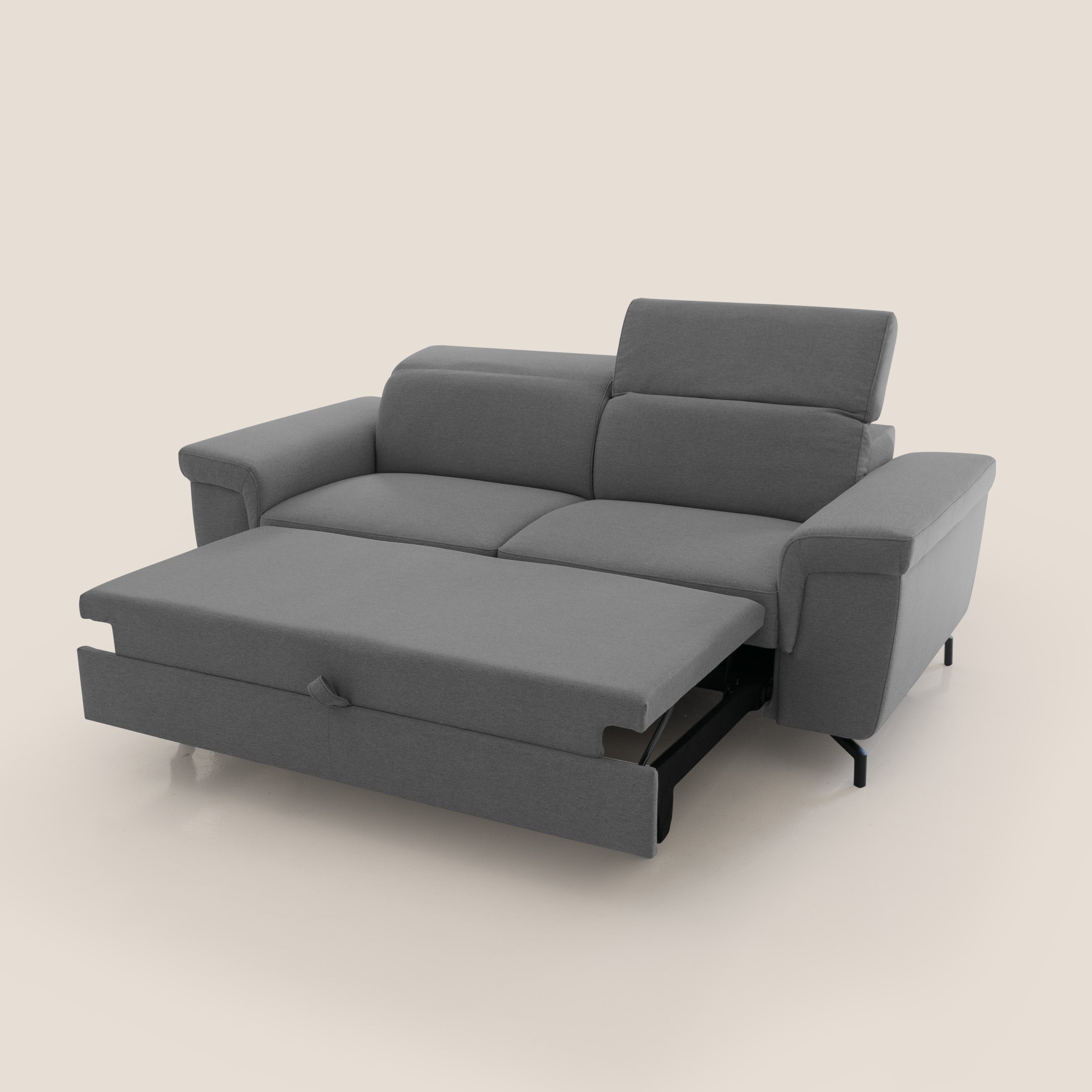 Aisha Divano con poggiapiedi estraibile piedini alti e poggiatesta reclinabili in tessuto Smacchiabile T05 antracite - divani.store