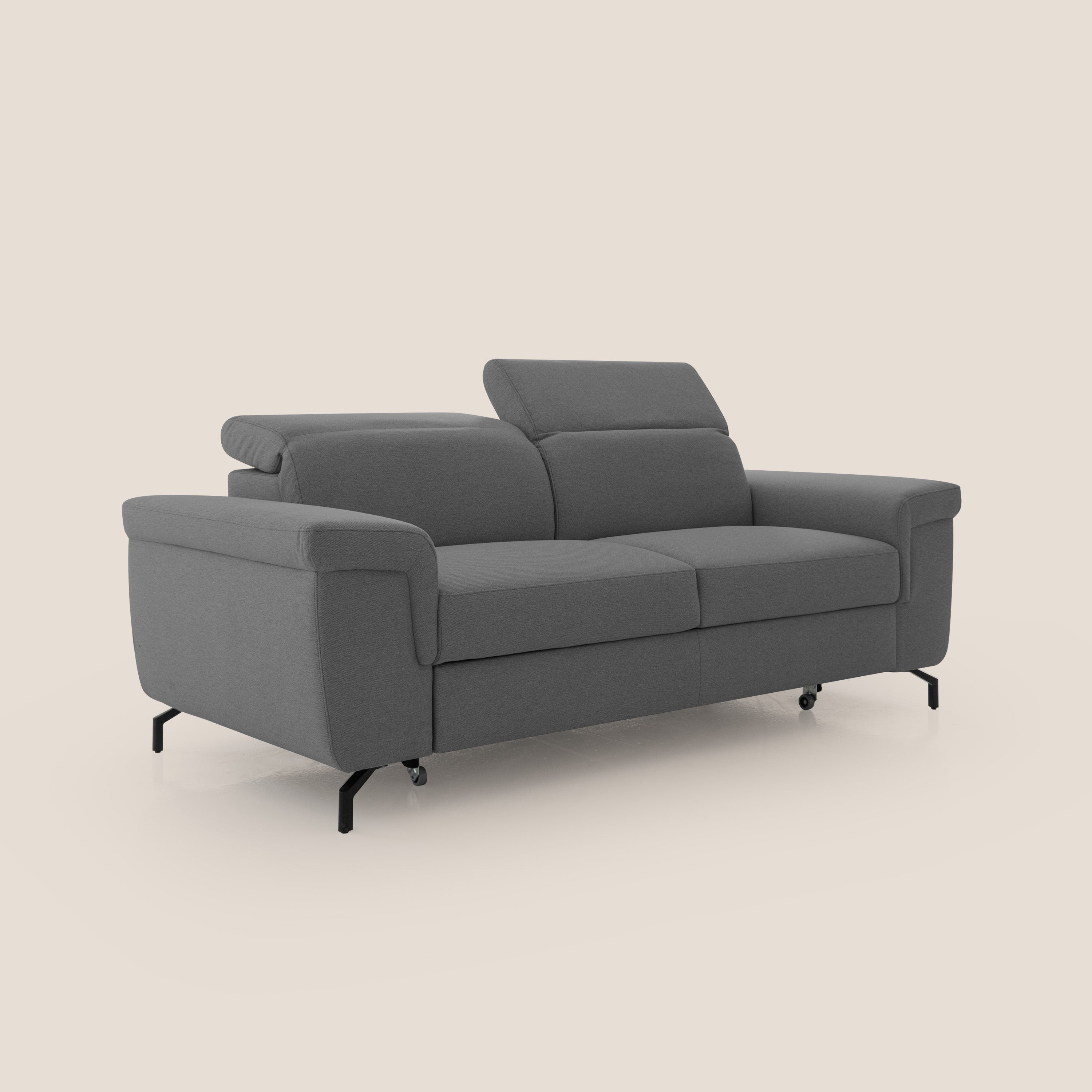 Aisha Divano con poggiapiedi estraibile piedini alti e poggiatesta reclinabili in tessuto Smacchiabile T05 antracite - divani.store