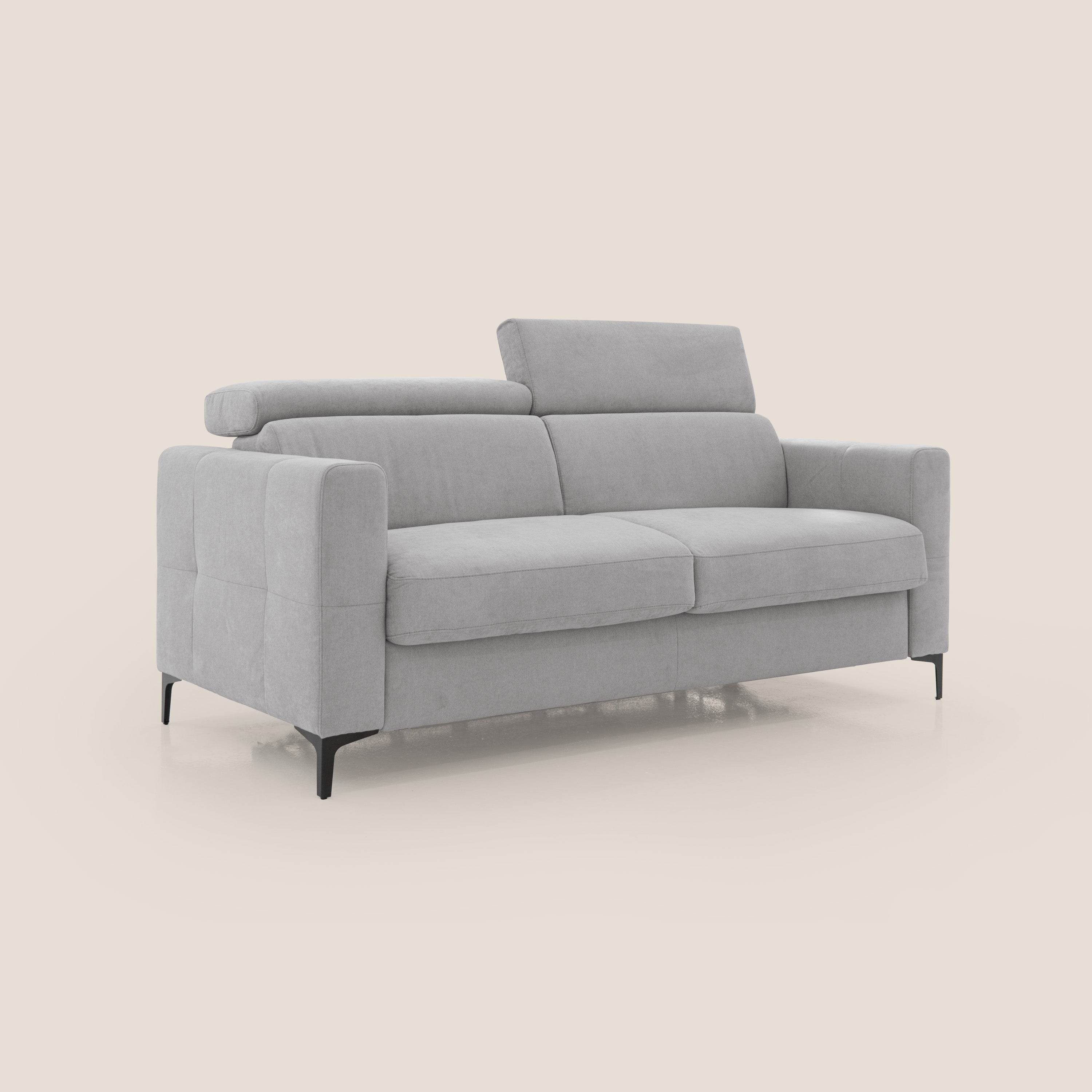 Gardenia divano letto materasso alto 18 cm con poggiatesta reclinabili e rivestimento impermeabile T02 grigio chiaro - divani.store