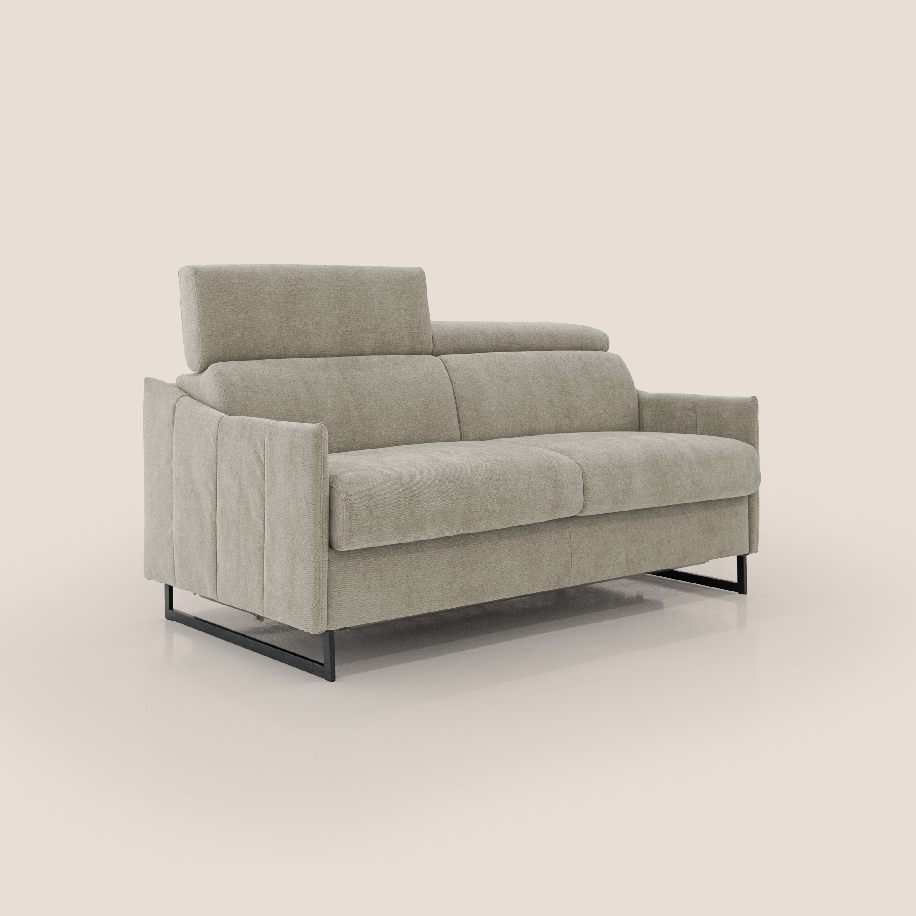 Loto divano letto salvaspazio materasso H18 cm con piedi alti in morbido tessuto impermeabile T14 tortora - divani.store