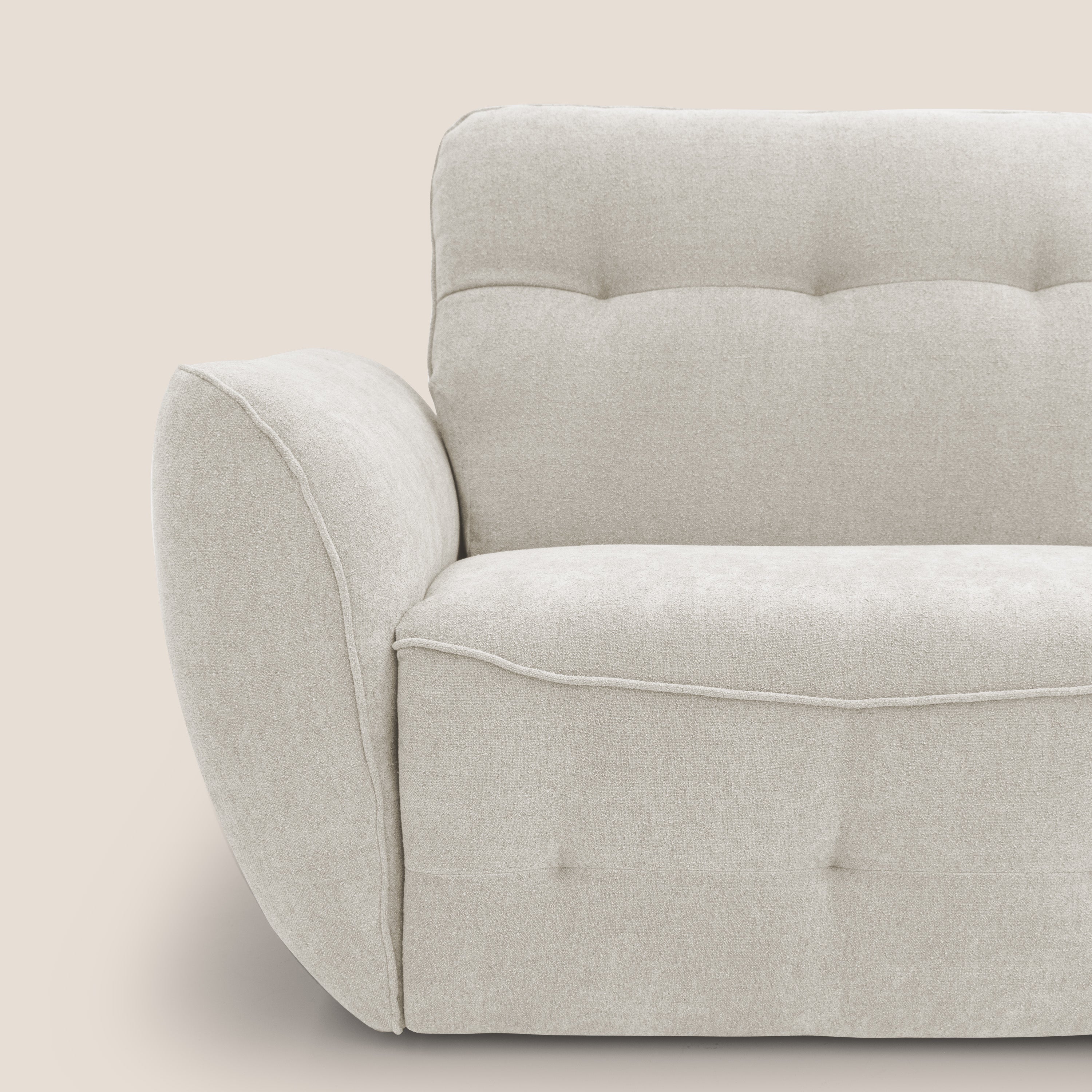 Cerbero divano angolare con pouf mobile in morbido bouclé impermeabile T07 bianco - divani.store