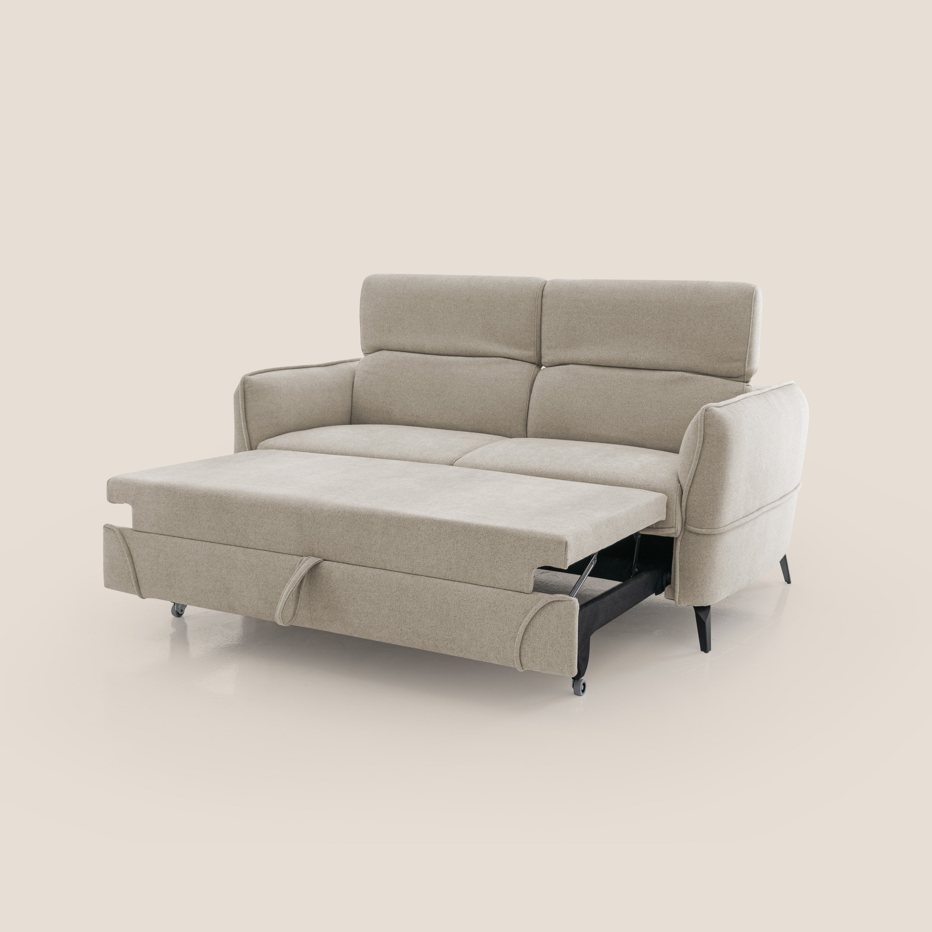 Bloom Divano con poggiapiedi estraibile piedini alti e poggiatesta reclinabili in tessuto bouclé impermeabile T07 beige - divani.store