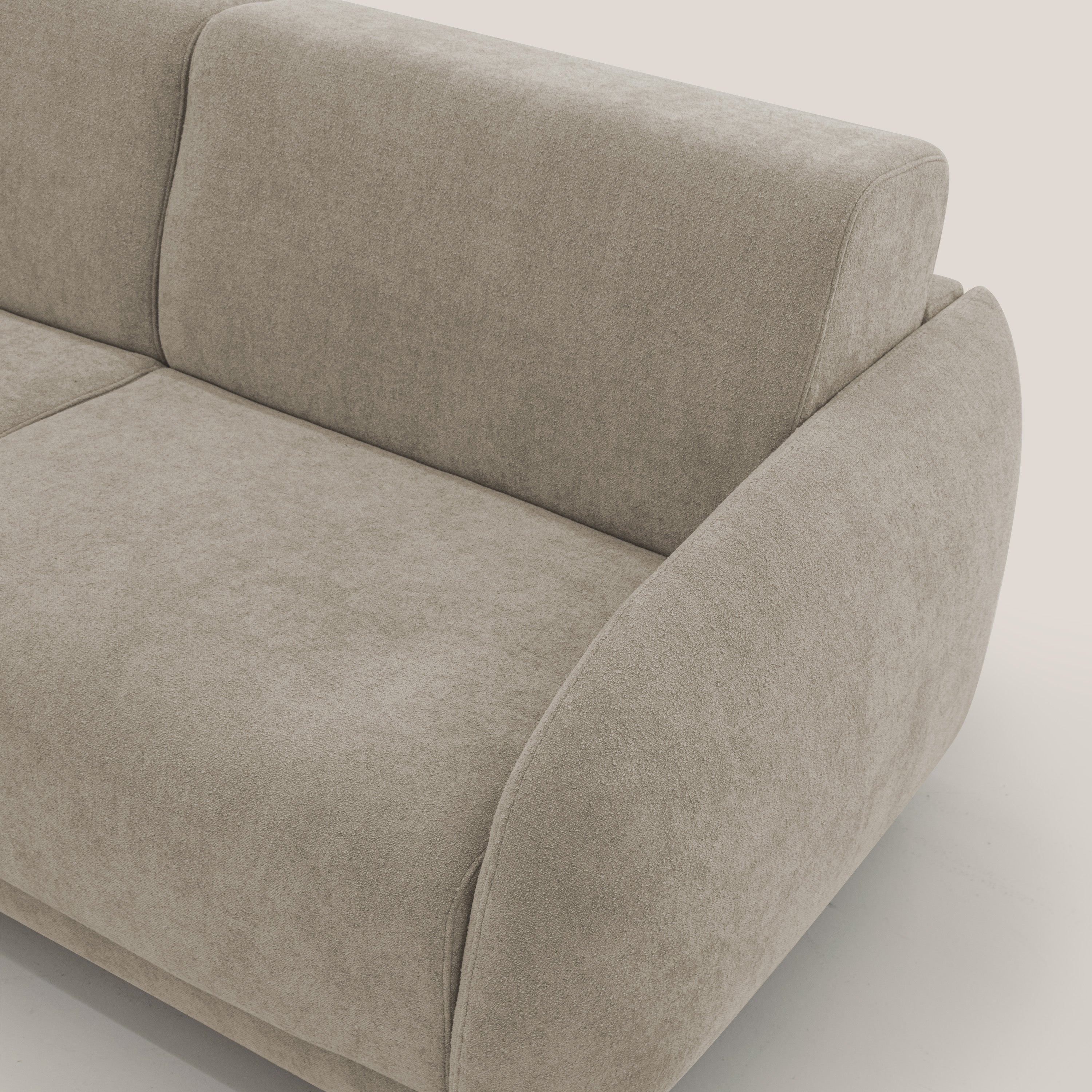 Giglio divano letto scandinavo japandi con materasso H18 cm in tessuto Bouclé impermeabile T07 beige - divani.store