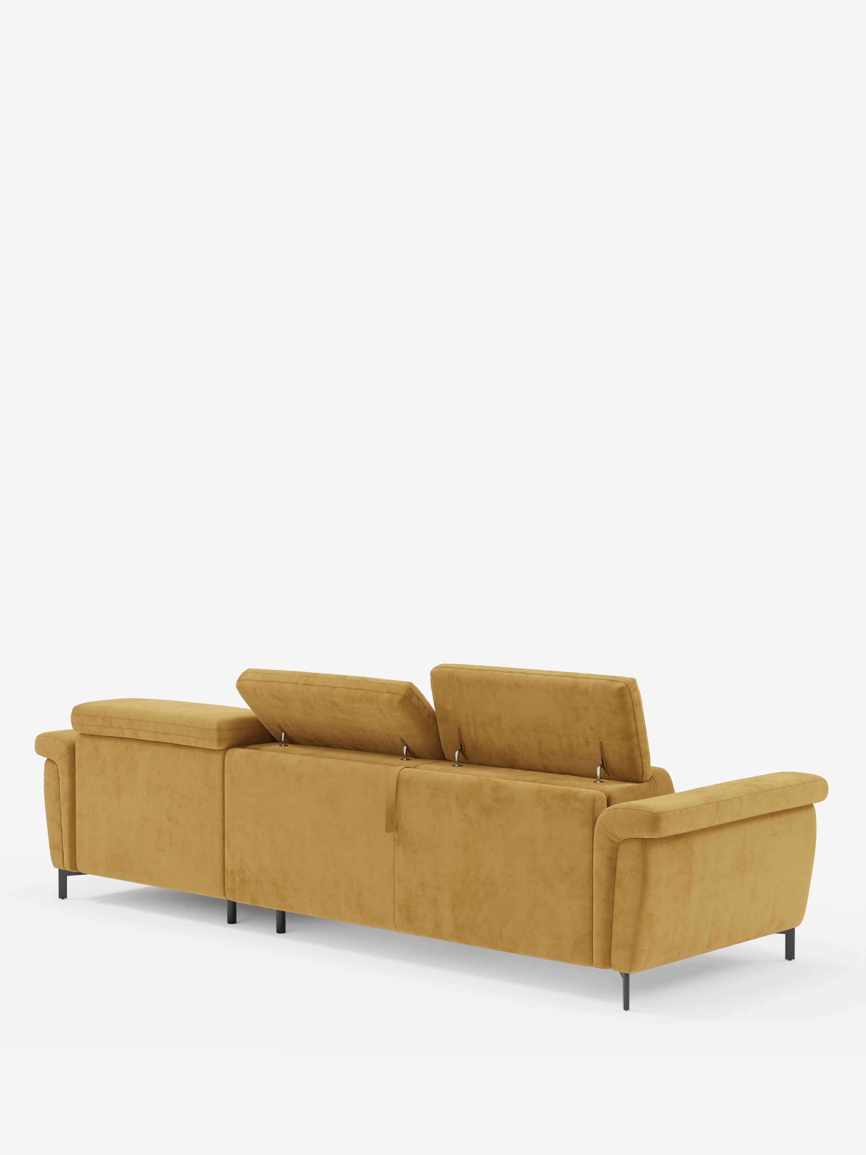 Capri Divano letto angolare con penisola contenitore e poggiatesta reclinabili - elegante tessuto smacchiabile T30