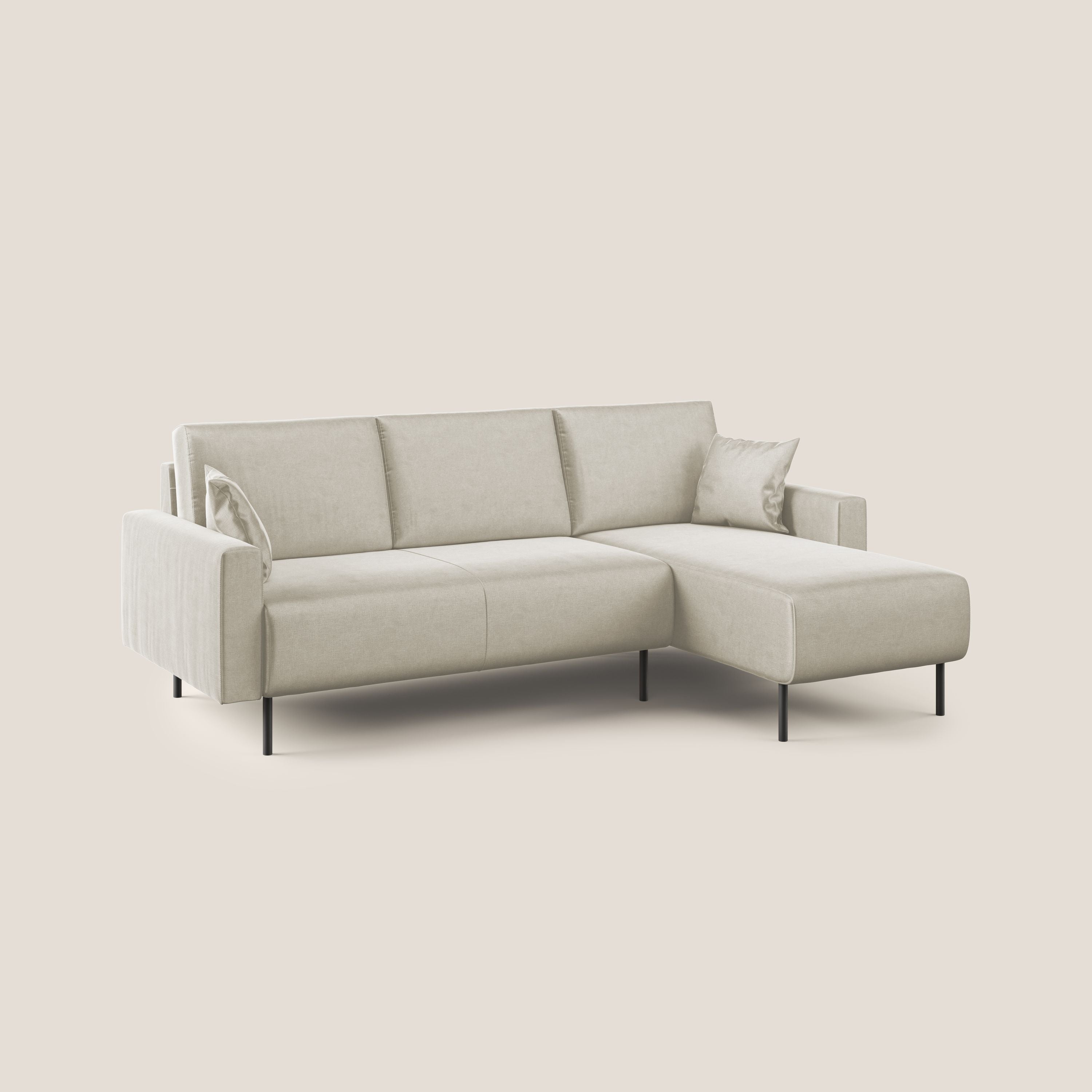 Arthur divano moderno angolare in velluto morbido impermeabile T01 panna - divani.store