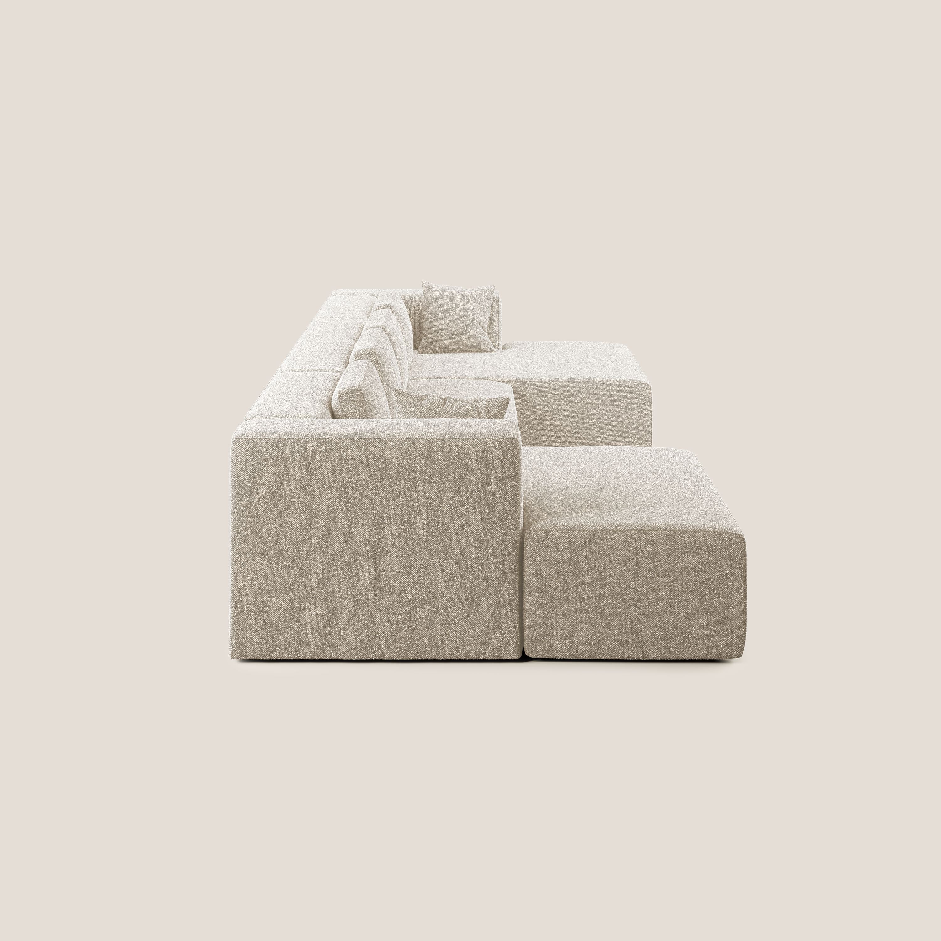 Nettuno divano panoramico in morbido tessuto bouclè T07 bianco - divani.store