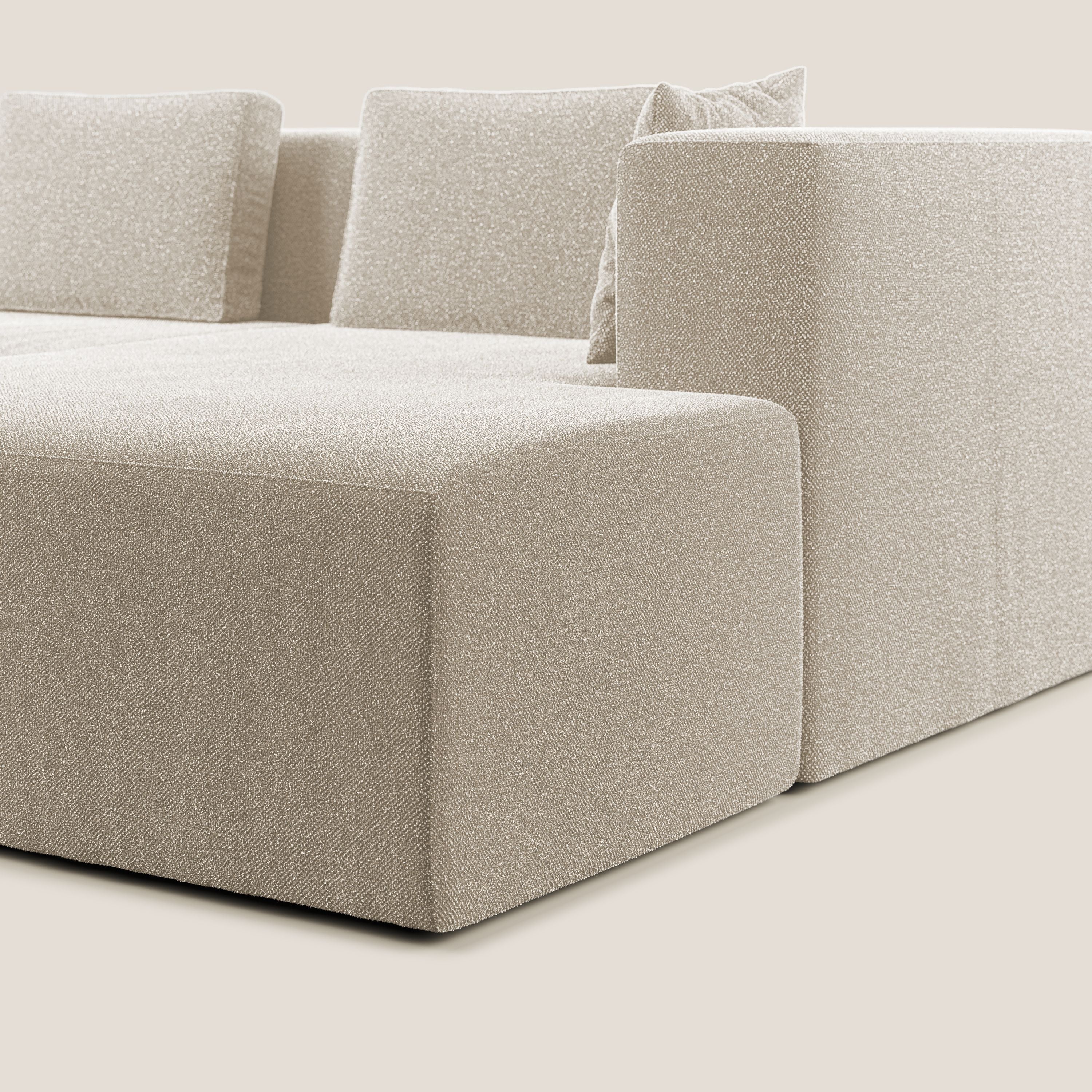 Nettuno divano panoramico in morbido tessuto bouclè T07 bianco - divani.store