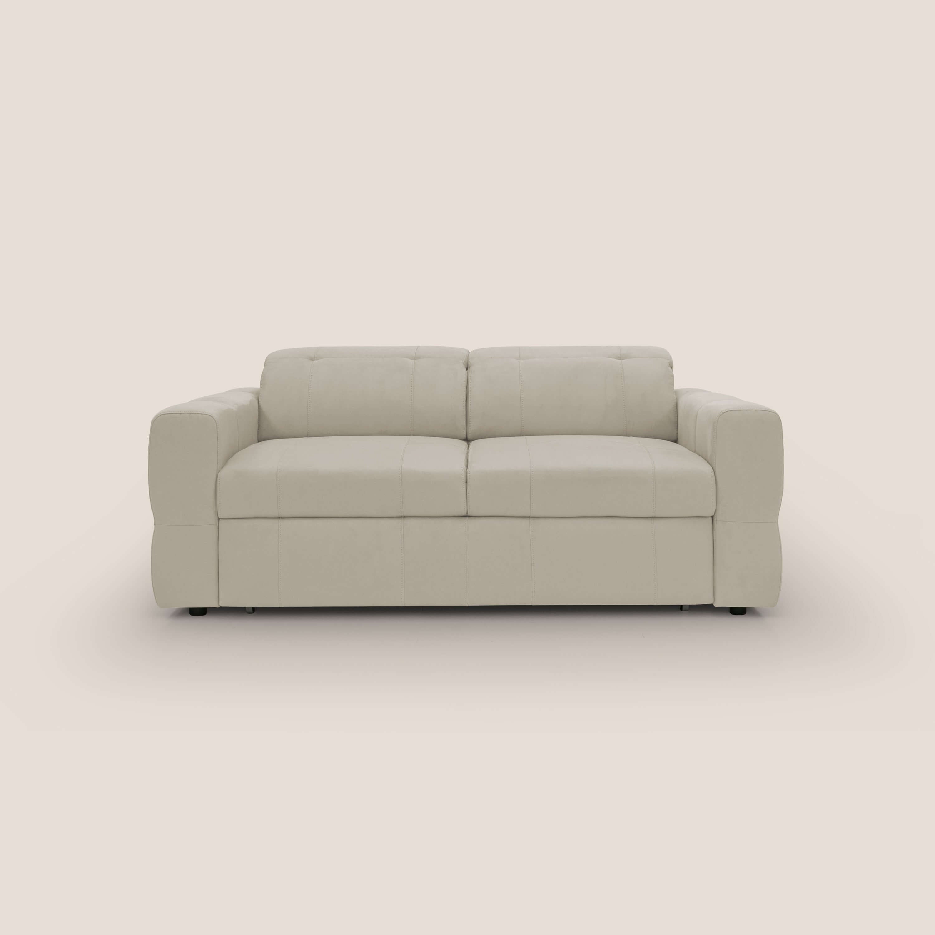 Kronos Divano con pouf estraibile poggiapiedi e poggiatesta reclinabili in morbida microfibra impermeabile T11 panna - divani.store