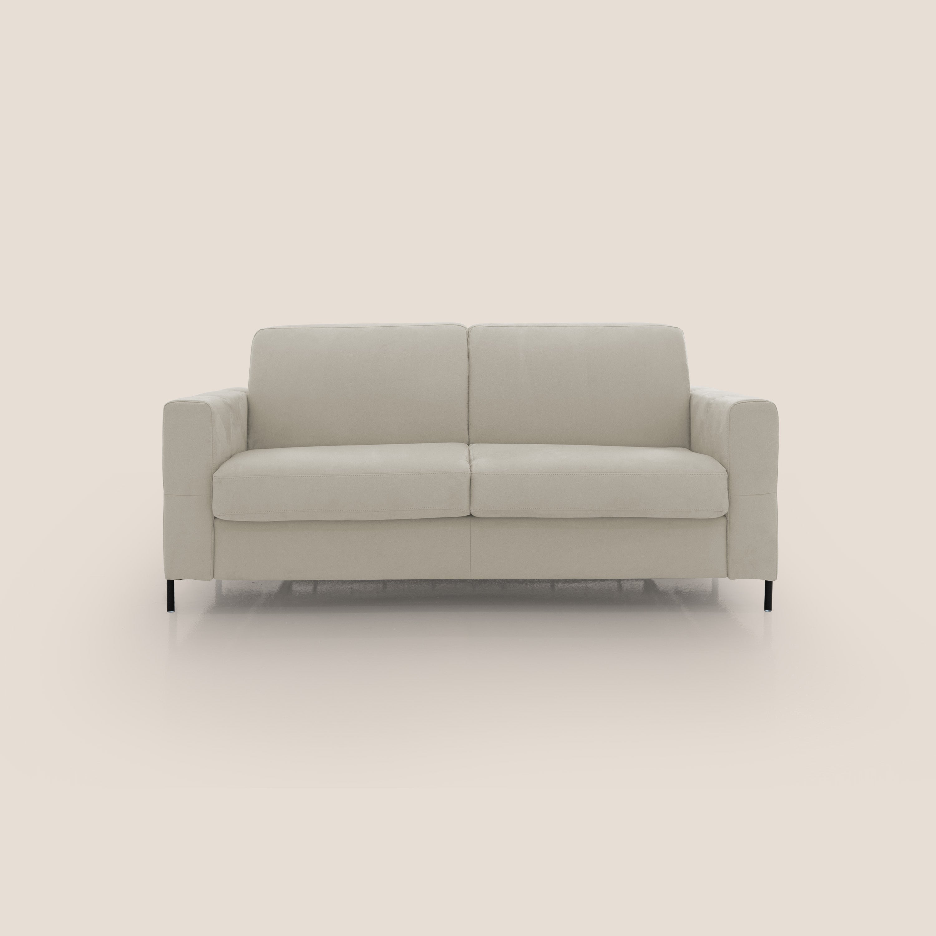 Ortensia divano letto materasso H18 cm con piedi alti in elegante microfibra smacchiabile T11 panna - divani.store
