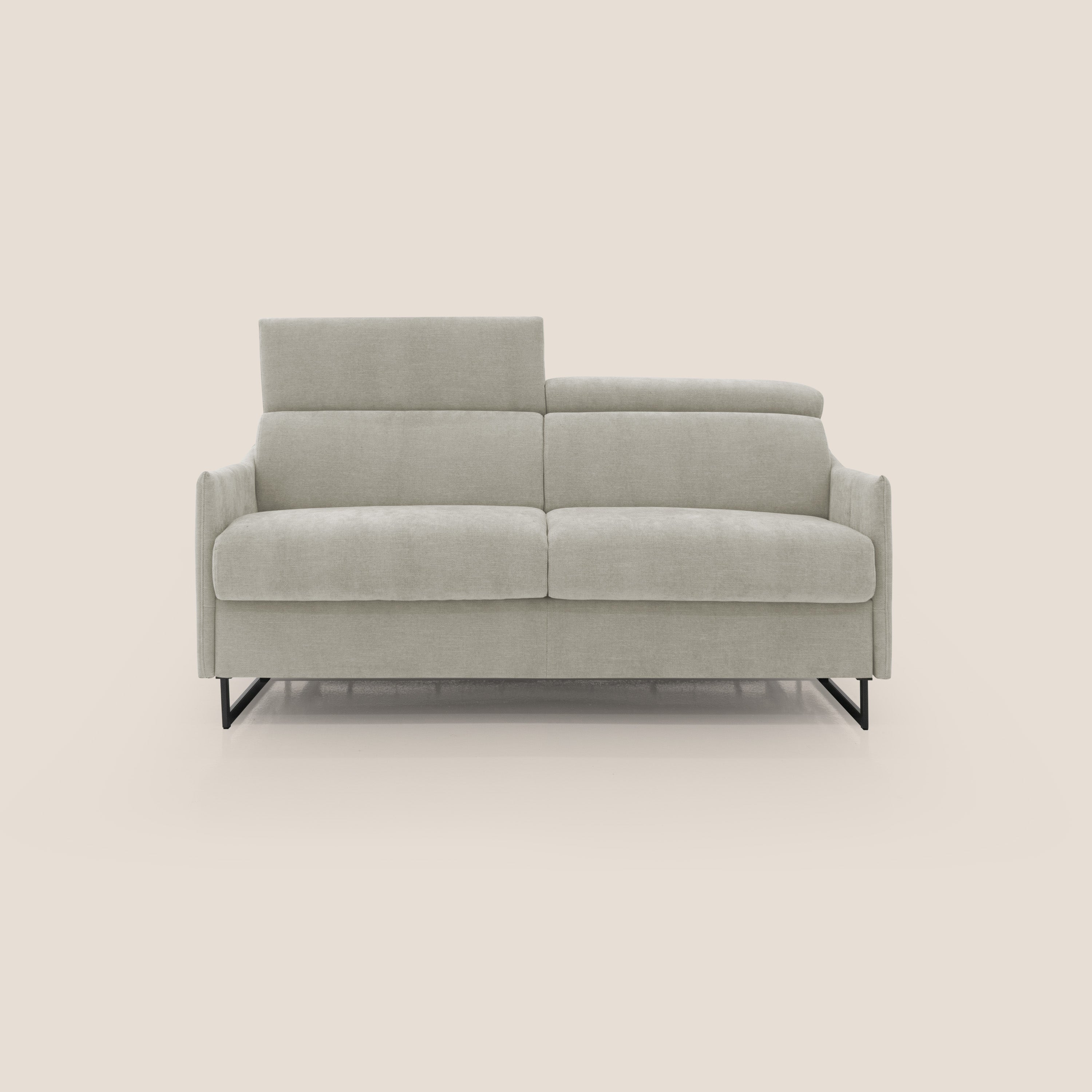 Loto divano letto salvaspazio materasso H18 cm con piedi alti in morbido tessuto impermeabile T14 panna - divani.store