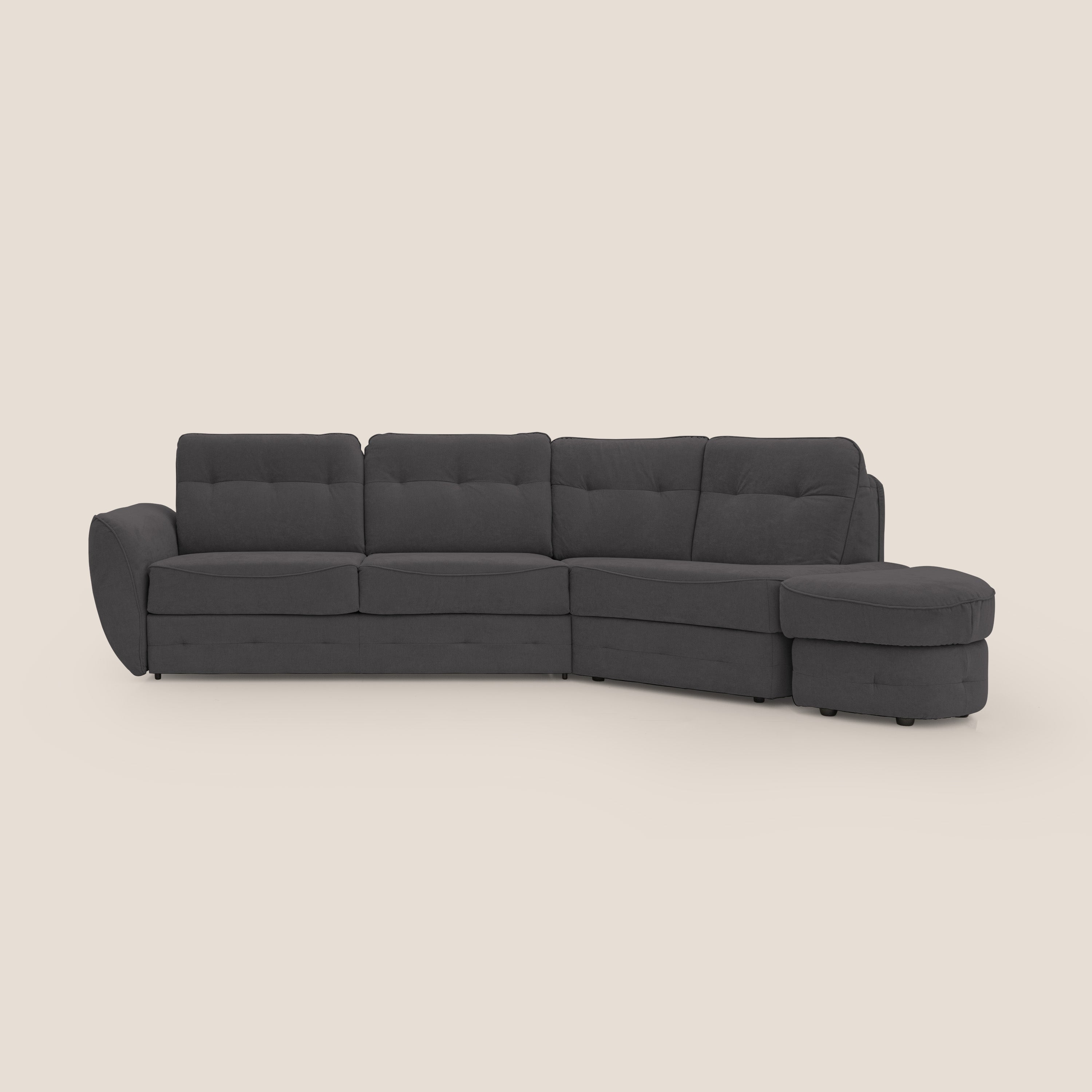 Zeus divano letto angolare con materasso H18 cm pouf mobile in tessuto impermeabile T02 nero - divani.store