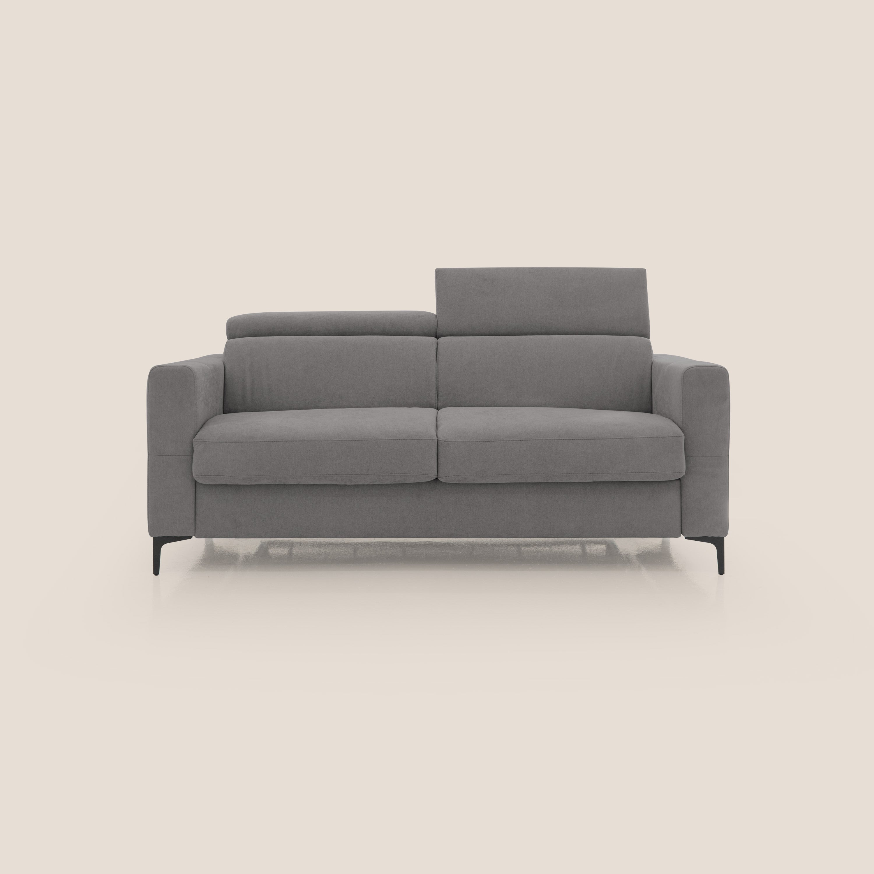 Gardenia divano letto materasso alto 18 cm con poggiatesta reclinabili e rivestimento impermeabile T02 grigio - divani.store
