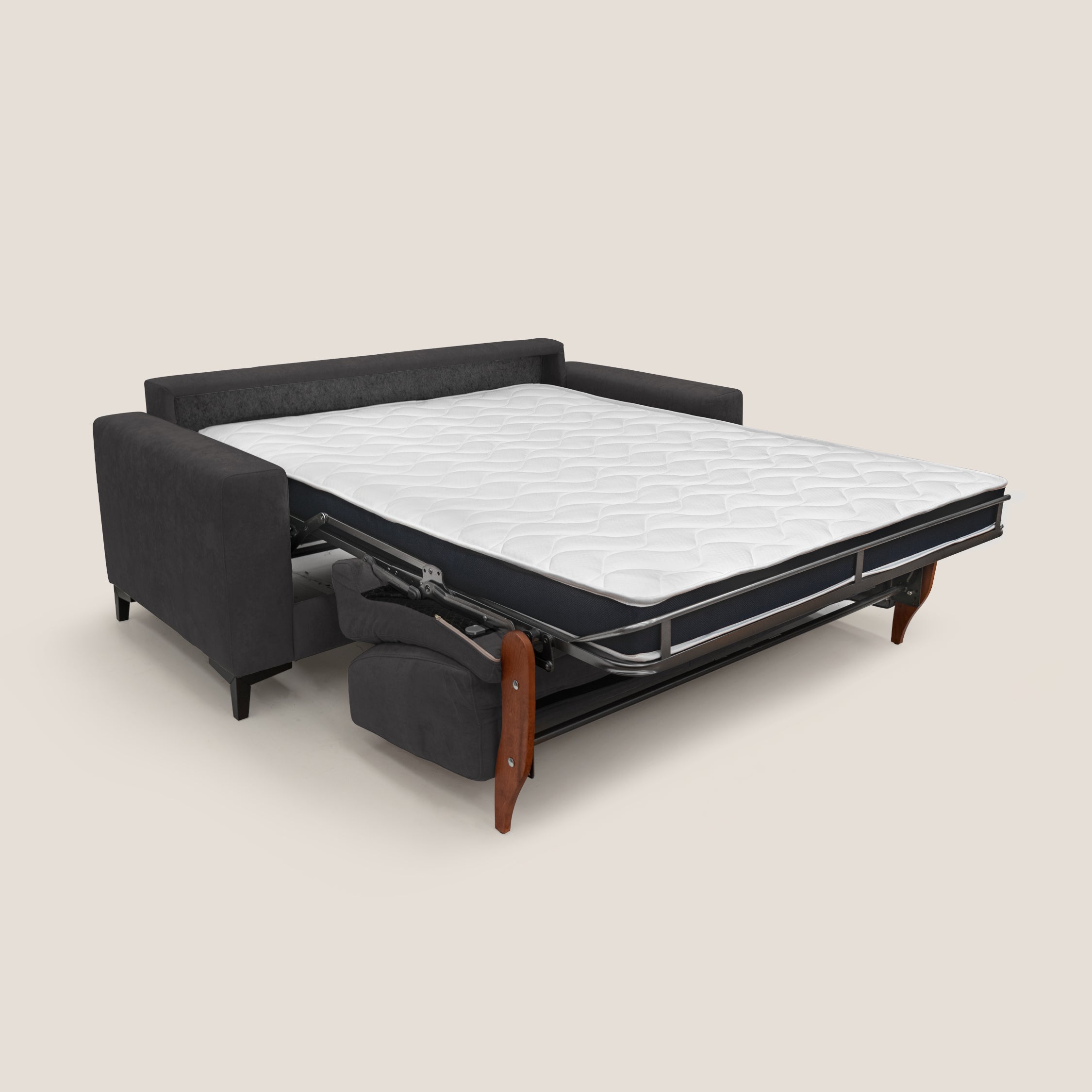 Kafka divano letto matrimoniale in morbido tessuto impermeabile T02 nero - divani.store