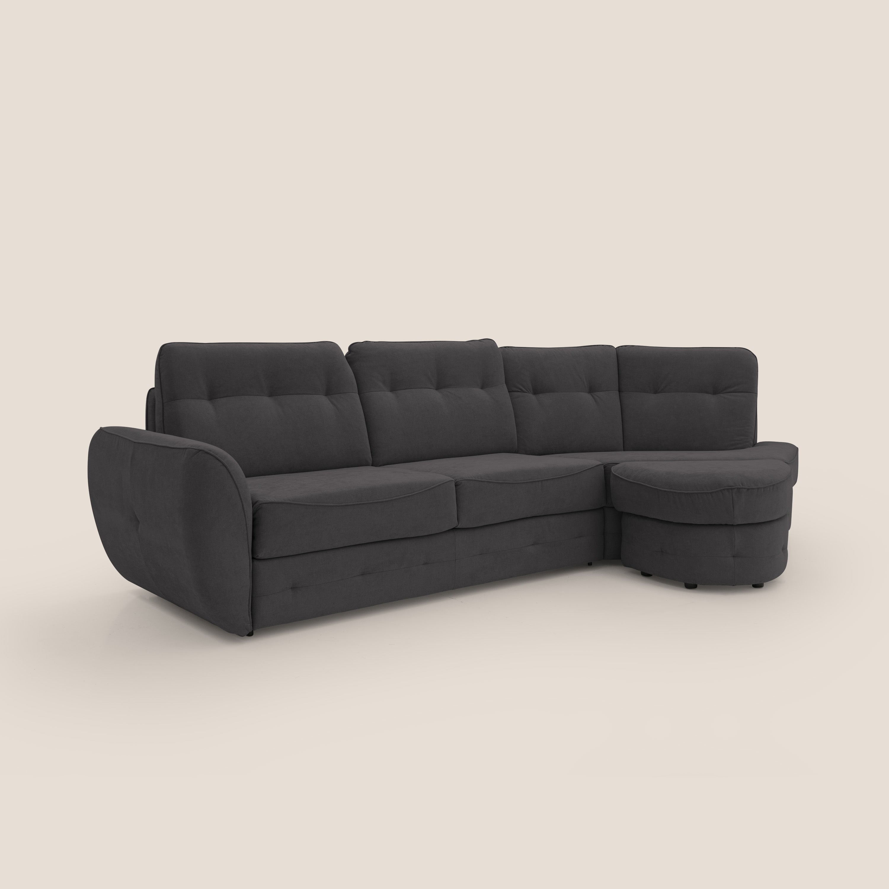 Zeus divano letto angolare con materasso H18 cm pouf mobile in tessuto impermeabile T02 - divani.store