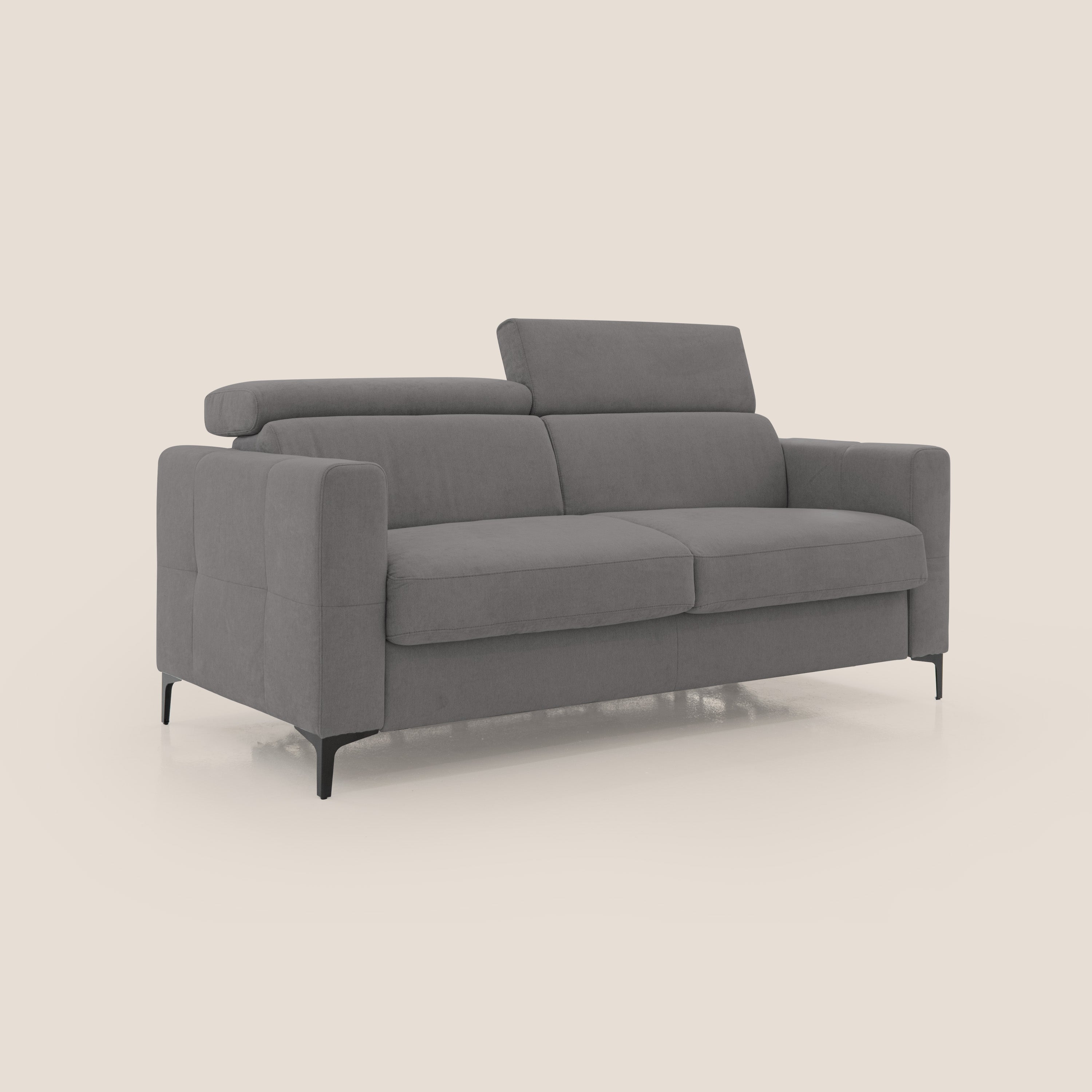 Gardenia divano letto materasso alto 18 cm con poggiatesta reclinabili e rivestimento impermeabile T02 grigio - divani.store