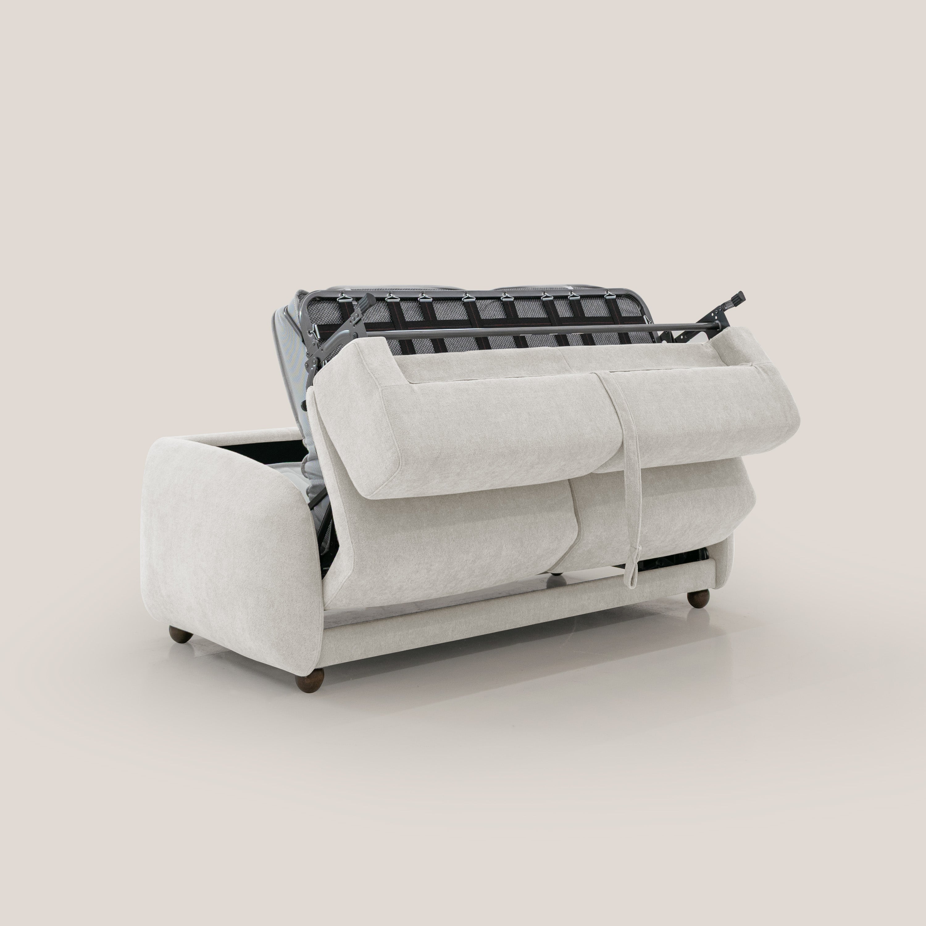 Giglio divano letto scandinavo japandi con materasso H18 cm in tessuto Bouclé impermeabile T07 bianco - divani.store