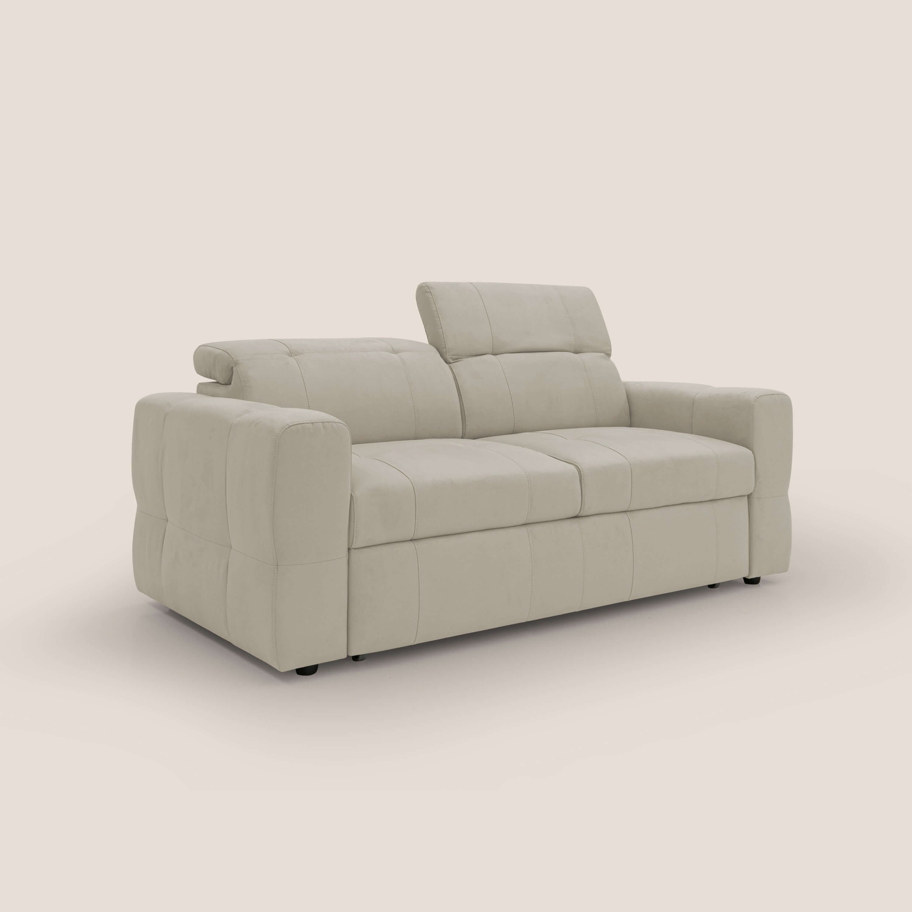 Kronos Divano con pouf estraibile poggiapiedi e poggiatesta reclinabili in morbida microfibra impermeabile T11 panna - divani.store