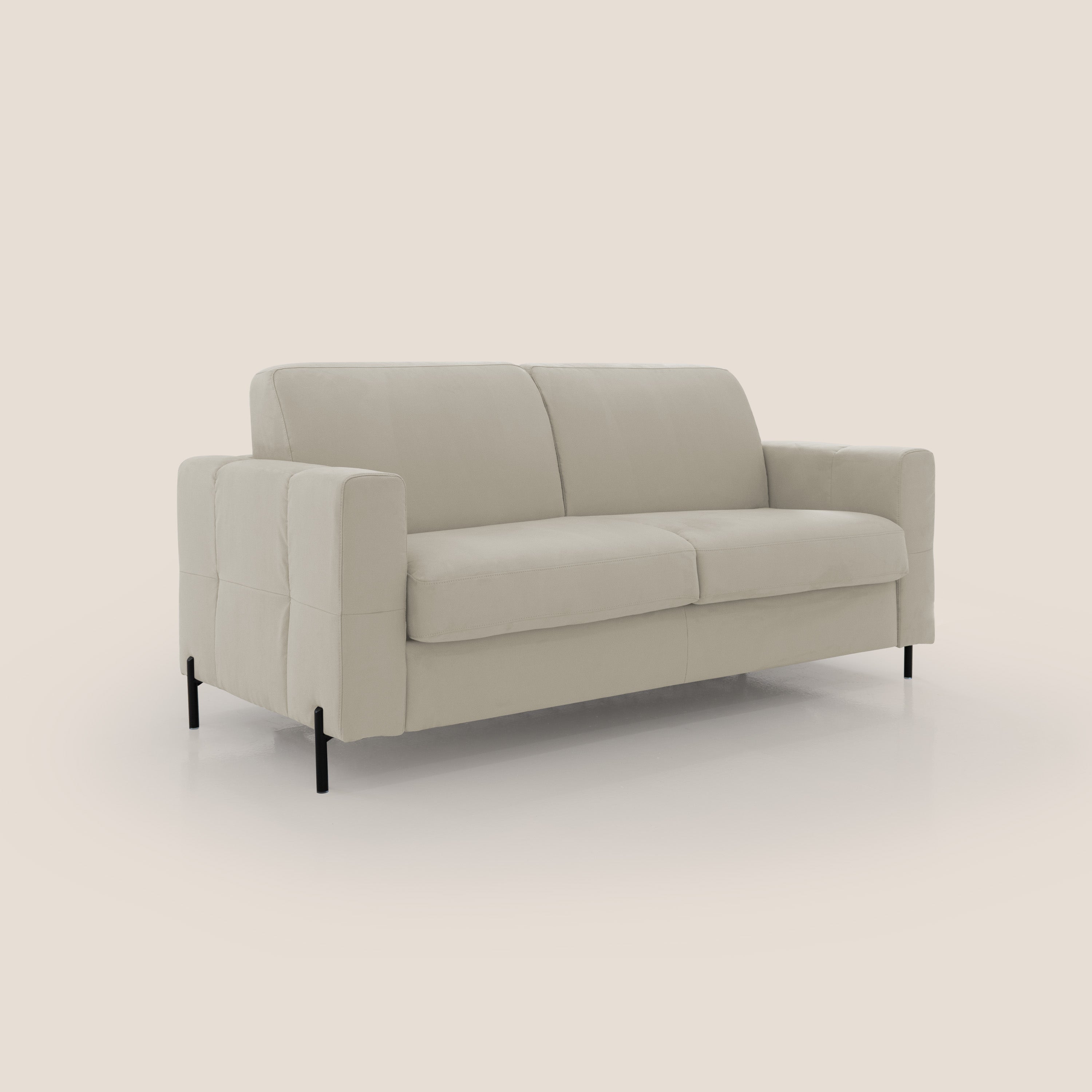 Ortensia divano letto materasso H18 cm con piedi alti in elegante microfibra smacchiabile T11 panna - divani.store