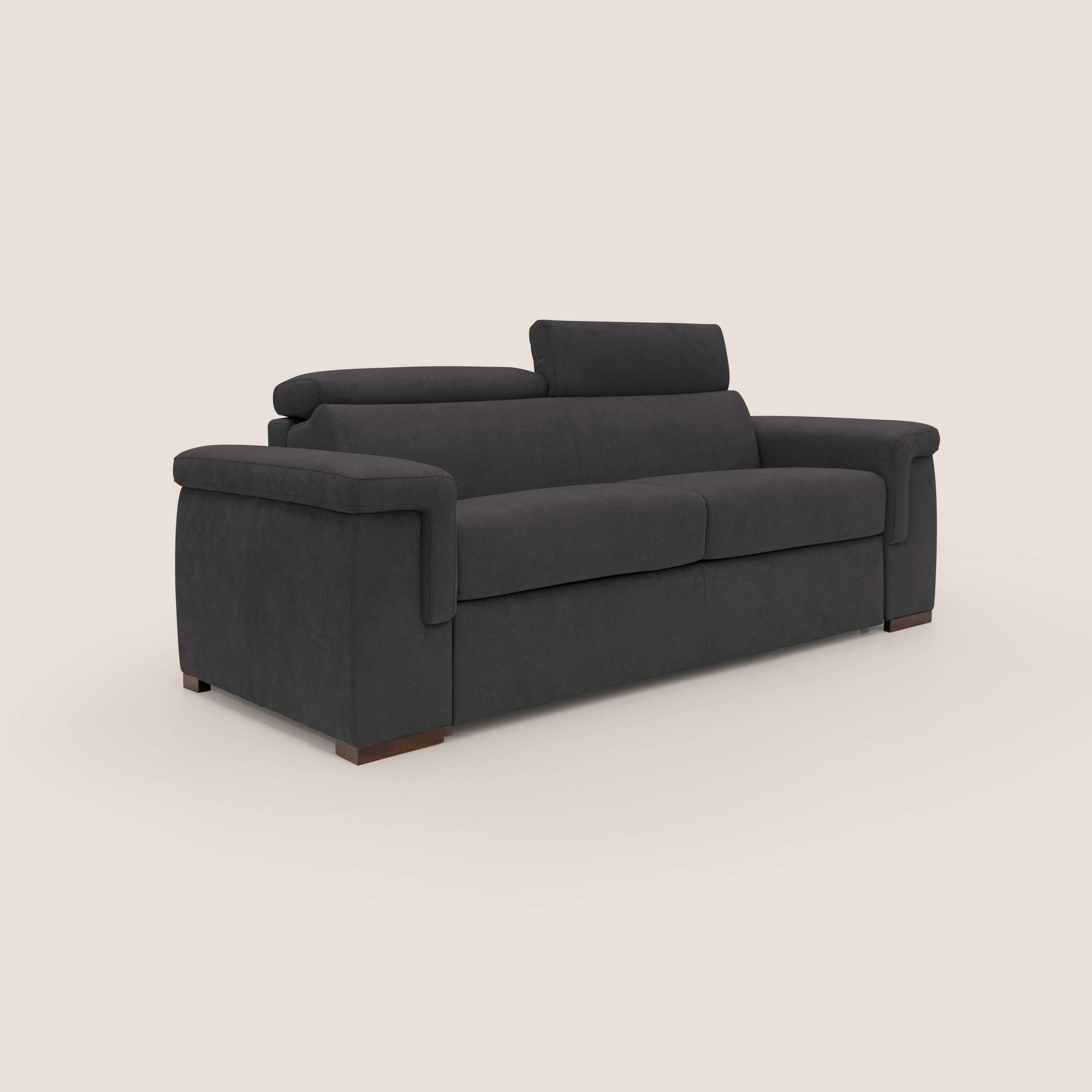 Giunone divano letto con materasso alto 18 cm e poggiatesta reclinabili in tessuto impermeabile T02 nero - divani.store