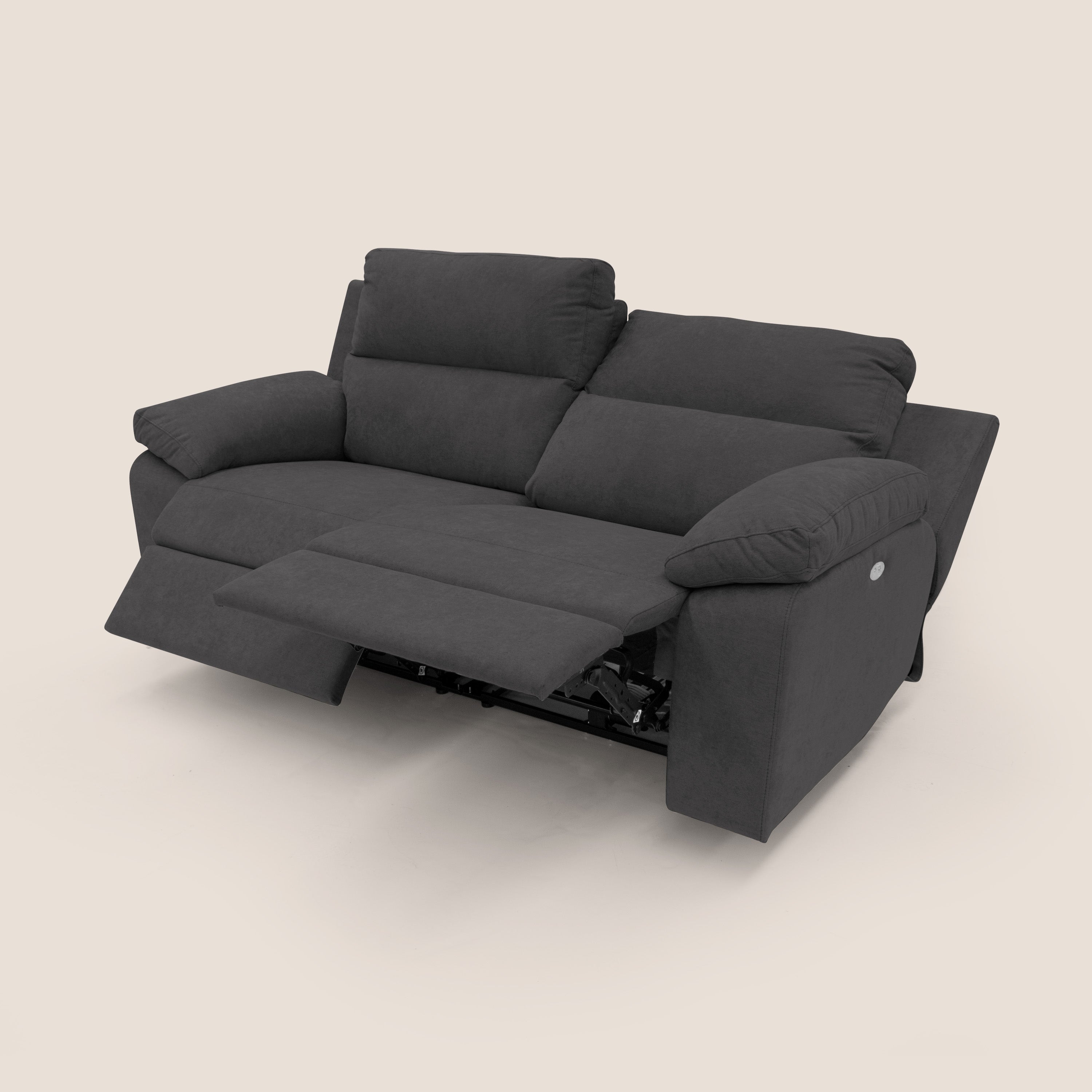 Romeo Divano relax con recliner elettrico in morbido tessuto impermeabile T02 nero - divani.store