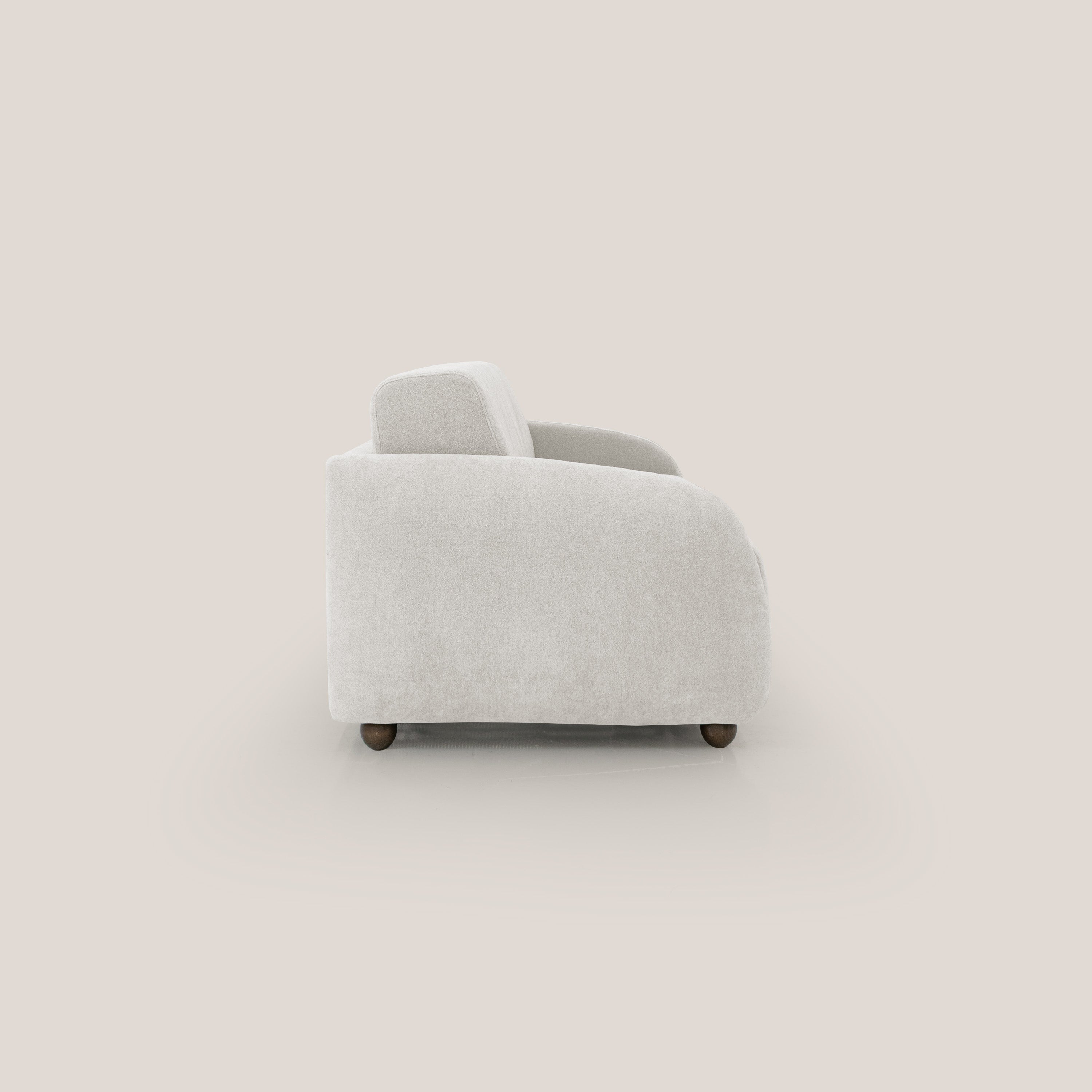 Giglio divano letto scandinavo japandi con materasso H18 cm in tessuto Bouclé impermeabile T07 bianco - divani.store