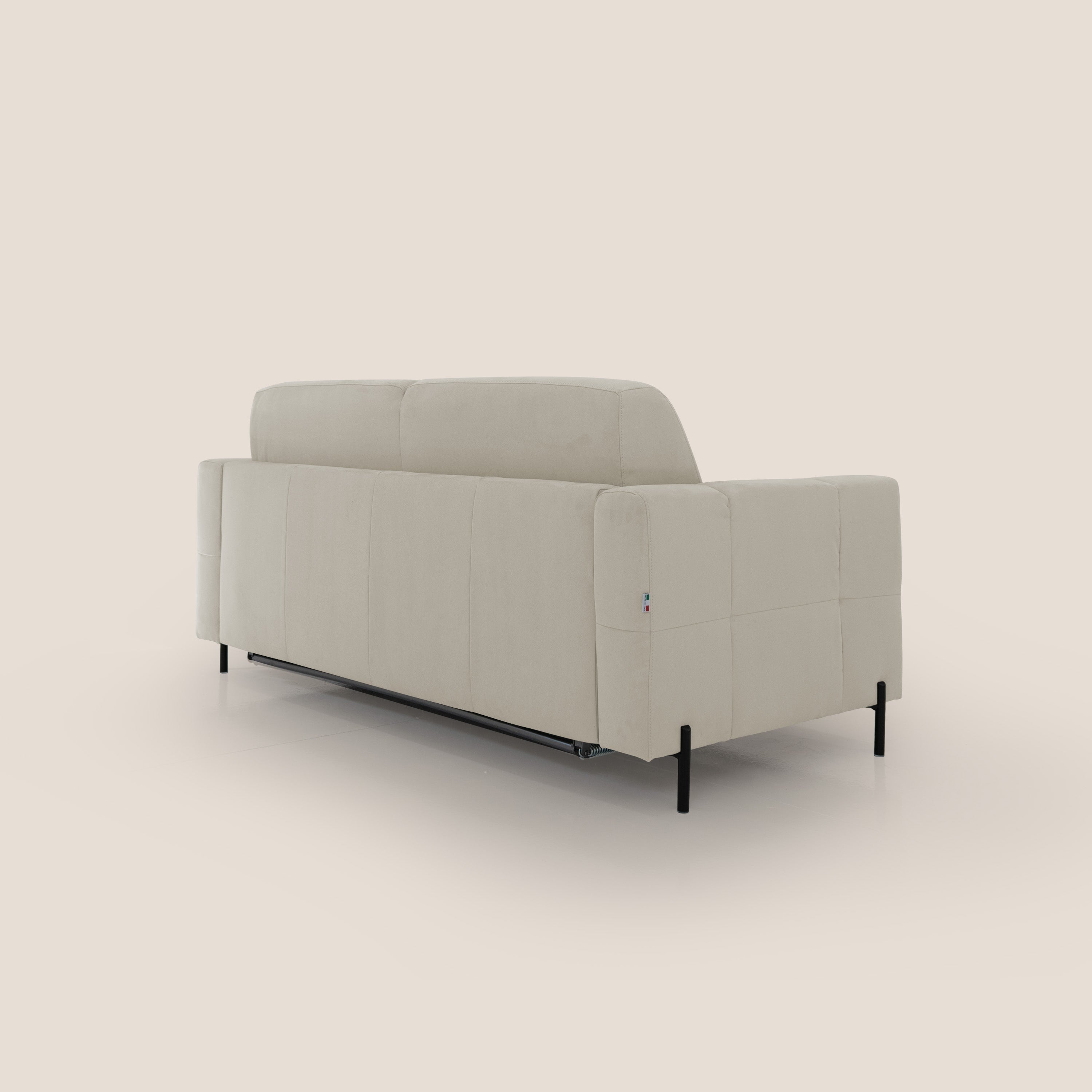 Ortensia divano letto materasso H18 cm con piedi alti in elegante microfibra smacchiabile T11 panna - divani.store