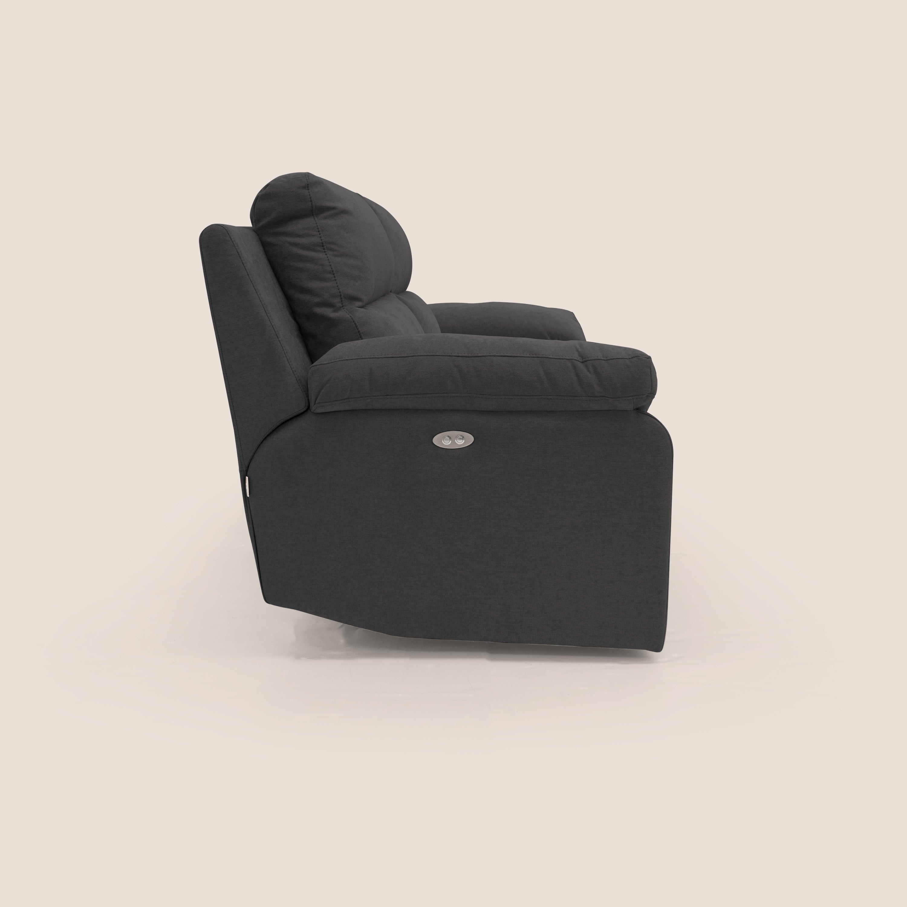 Romeo Divano relax con recliner elettrico in morbido tessuto impermeabile T02 nero - divani.store