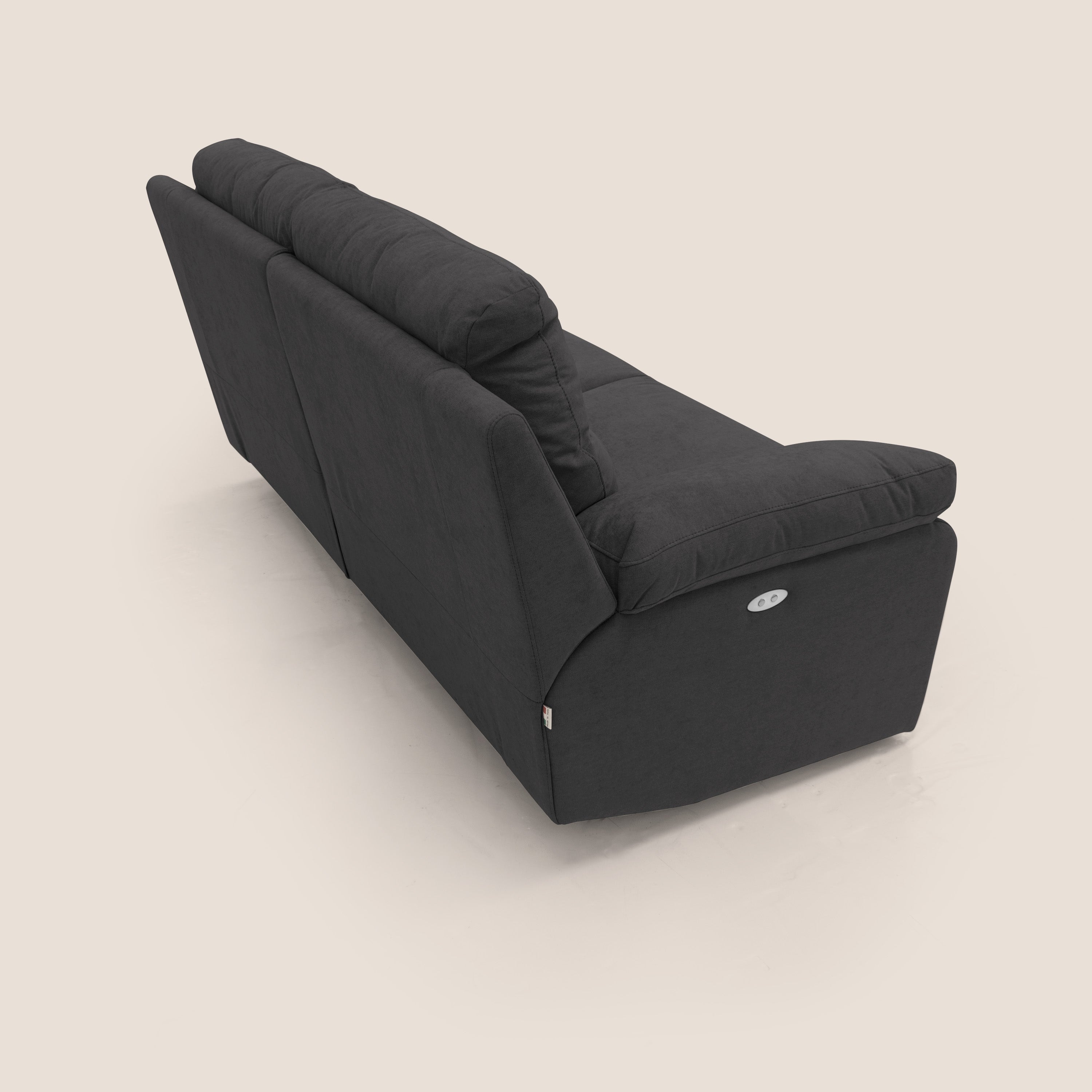 Romeo Divano relax con recliner elettrico in morbido tessuto impermeabile T02 nero - divani.store