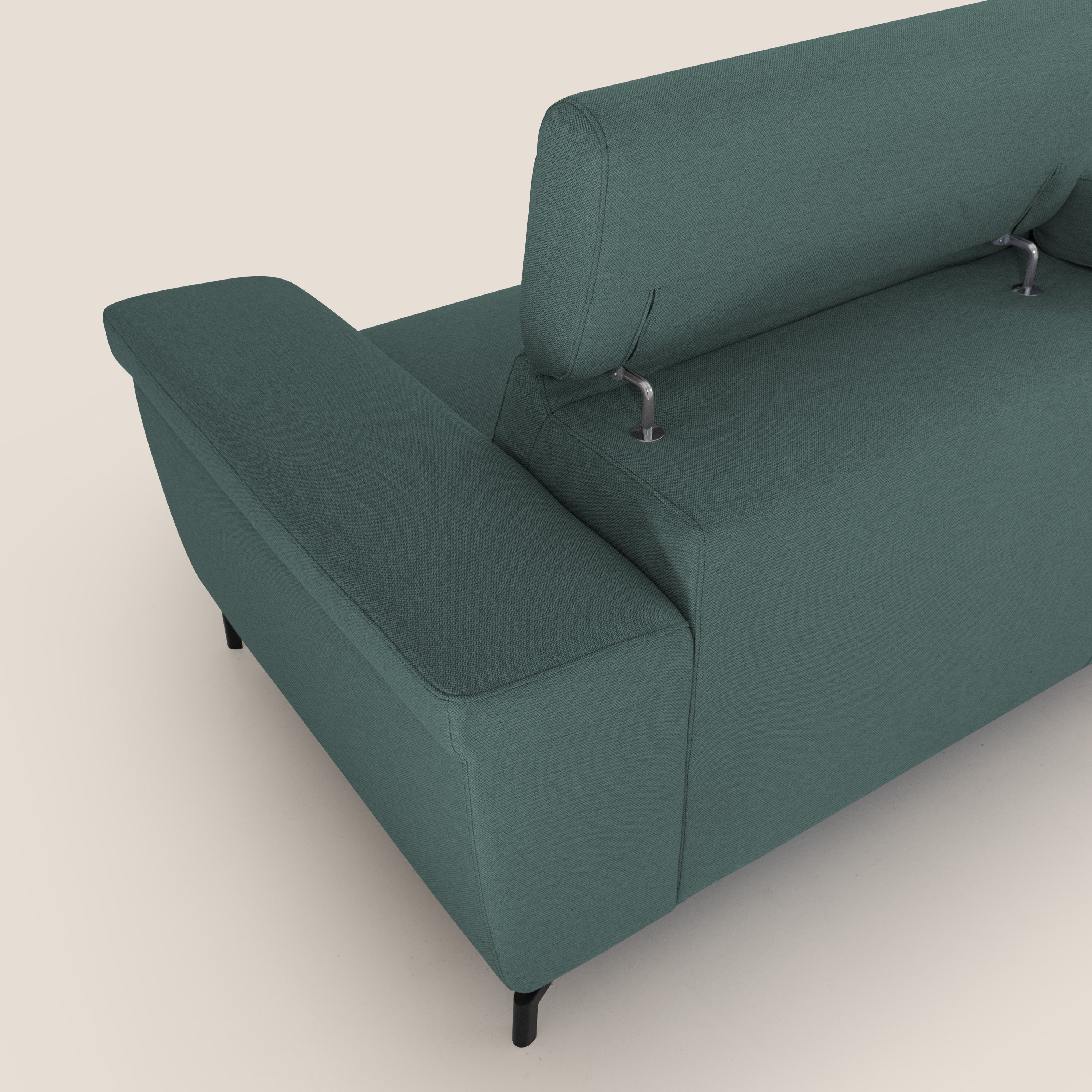 Aisha Divano con poggiapiedi estraibile piedini alti e poggiatesta reclinabili in tessuto Smacchiabile T05 verde - divani.store