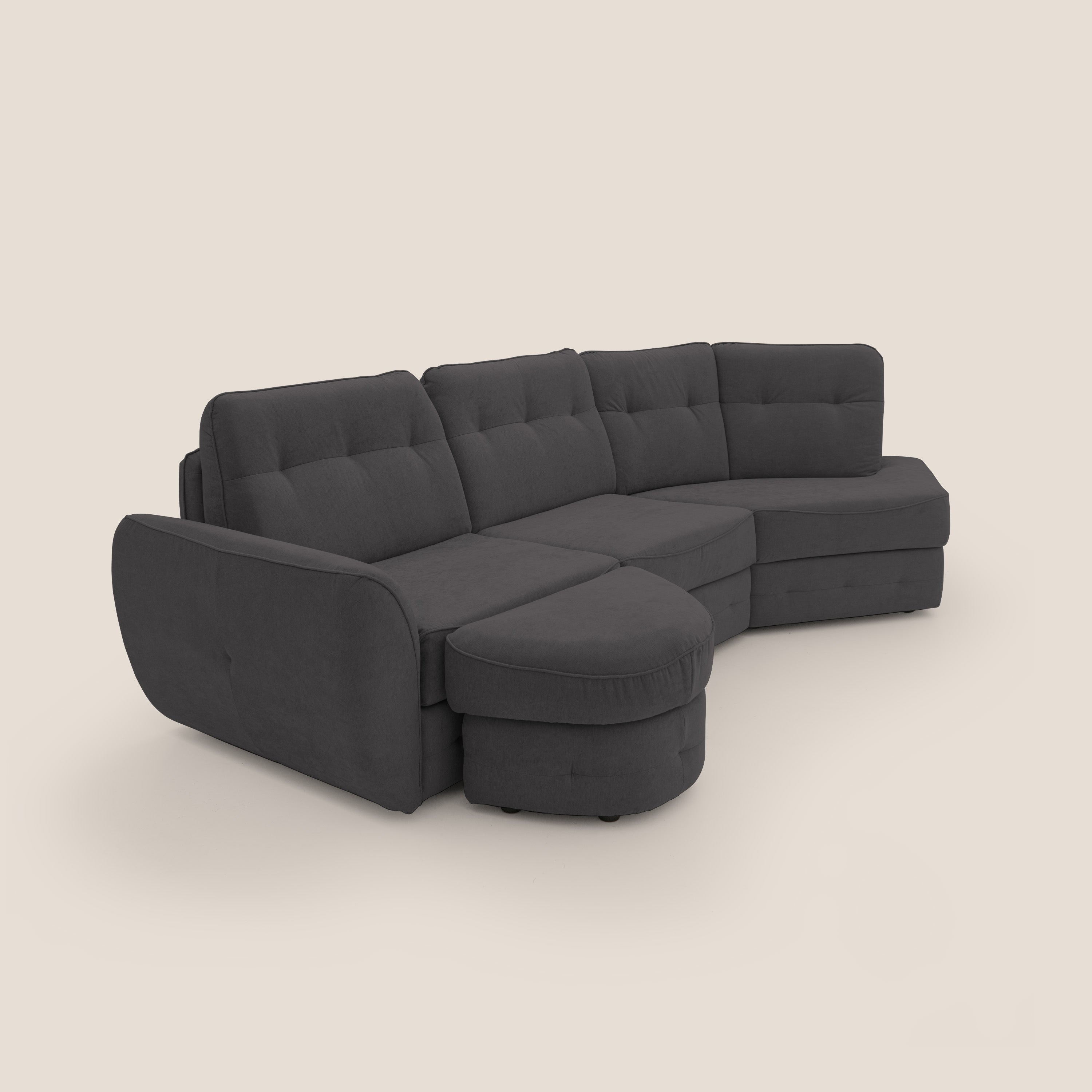 Zeus divano letto angolare con materasso H18 cm pouf mobile in tessuto impermeabile T02 - divani.store