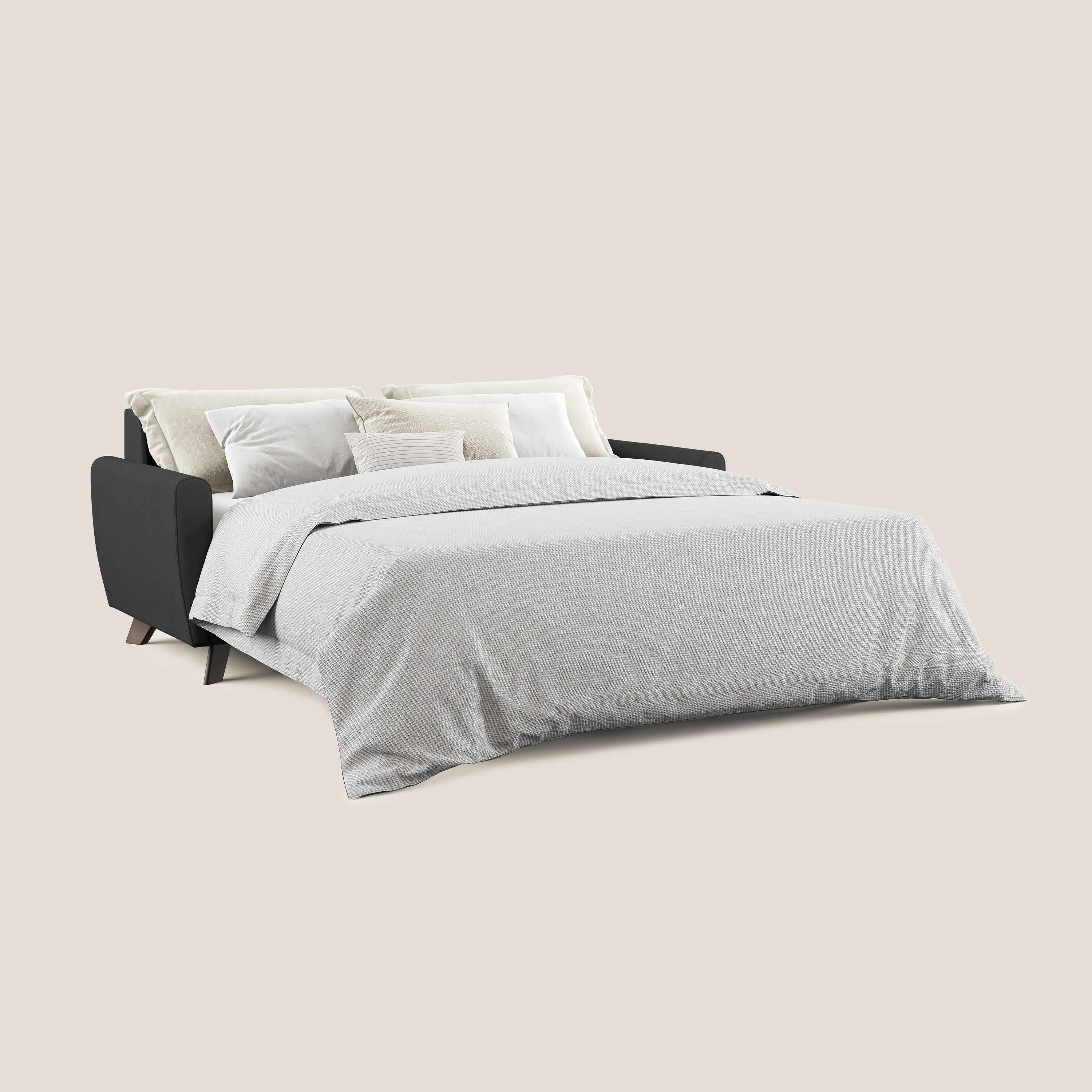 Callisto Divano letto matrimoniale in tessuto morbido impermeabile T02 nero - divani.store