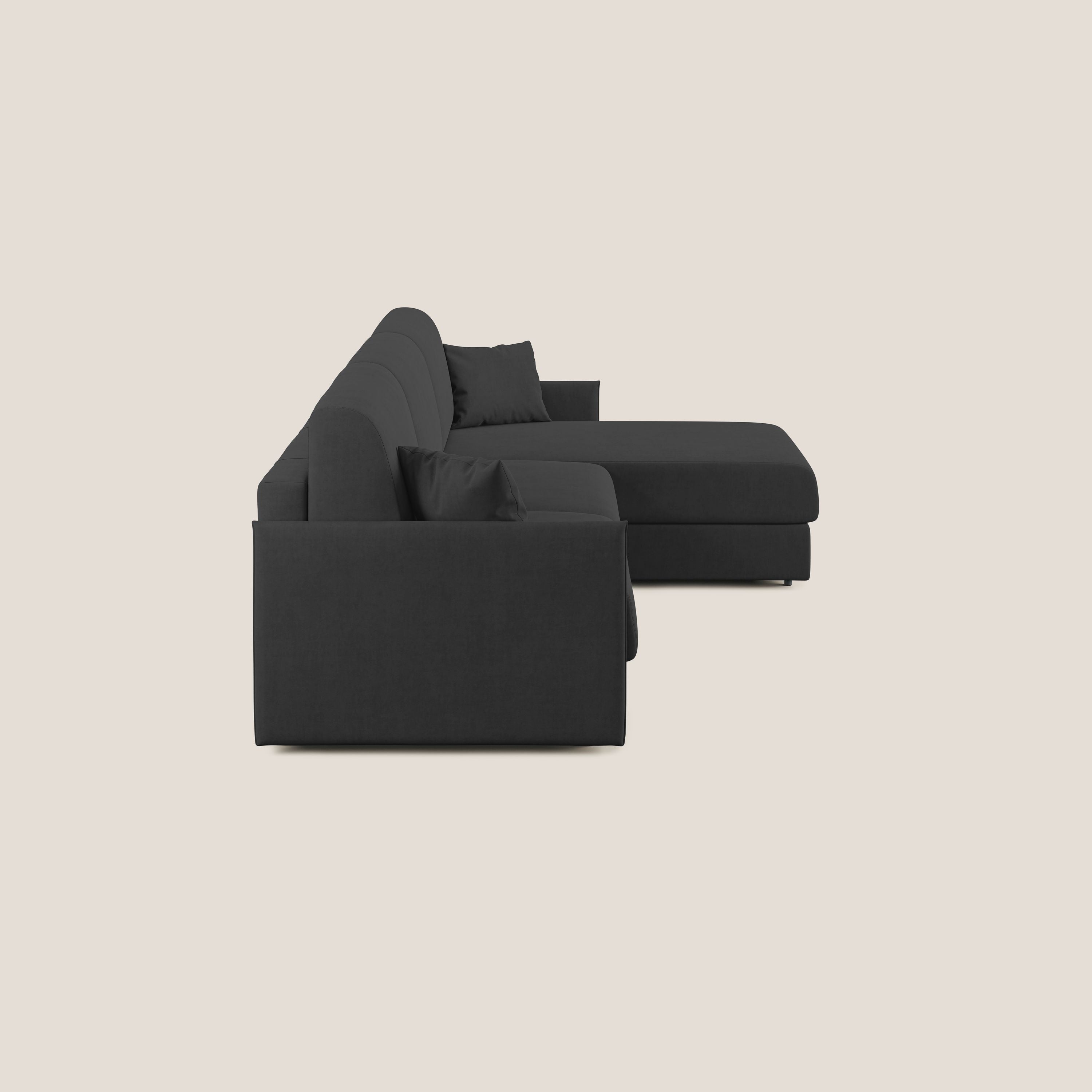 Evans Divano letto angolare con penisola in morbido tessuto impermeabile T02 nero - divani.store