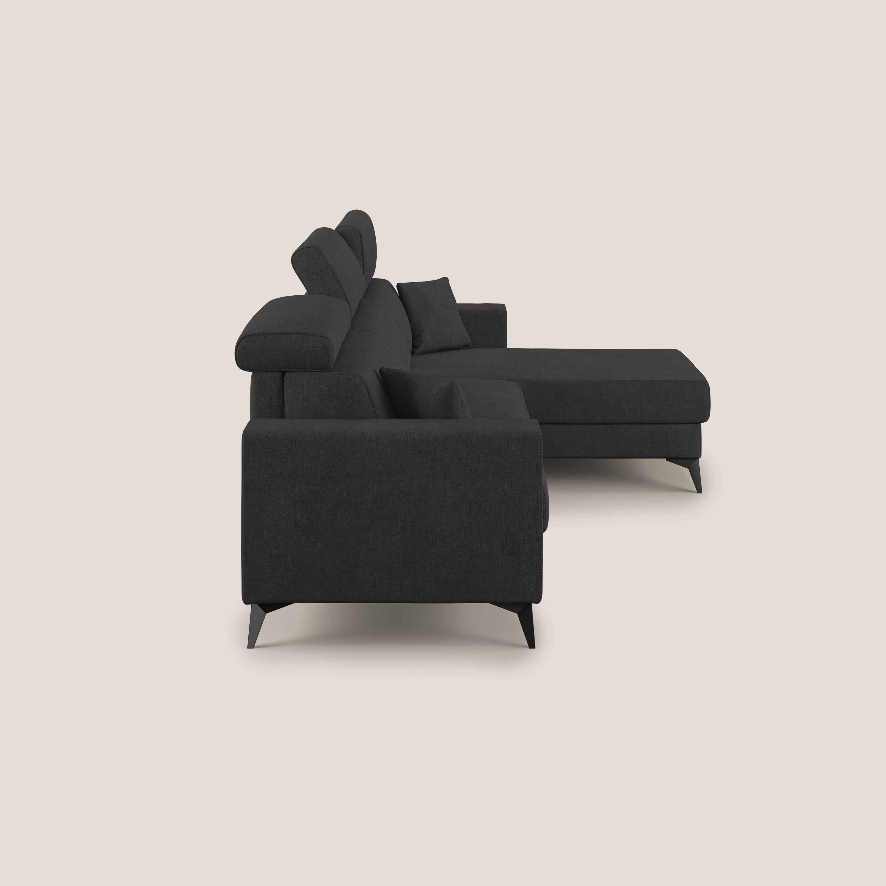 Pegaso divano letto angolare con poggiatesta reclinabili e rivestimento impermeabile T02 nero - divani.store