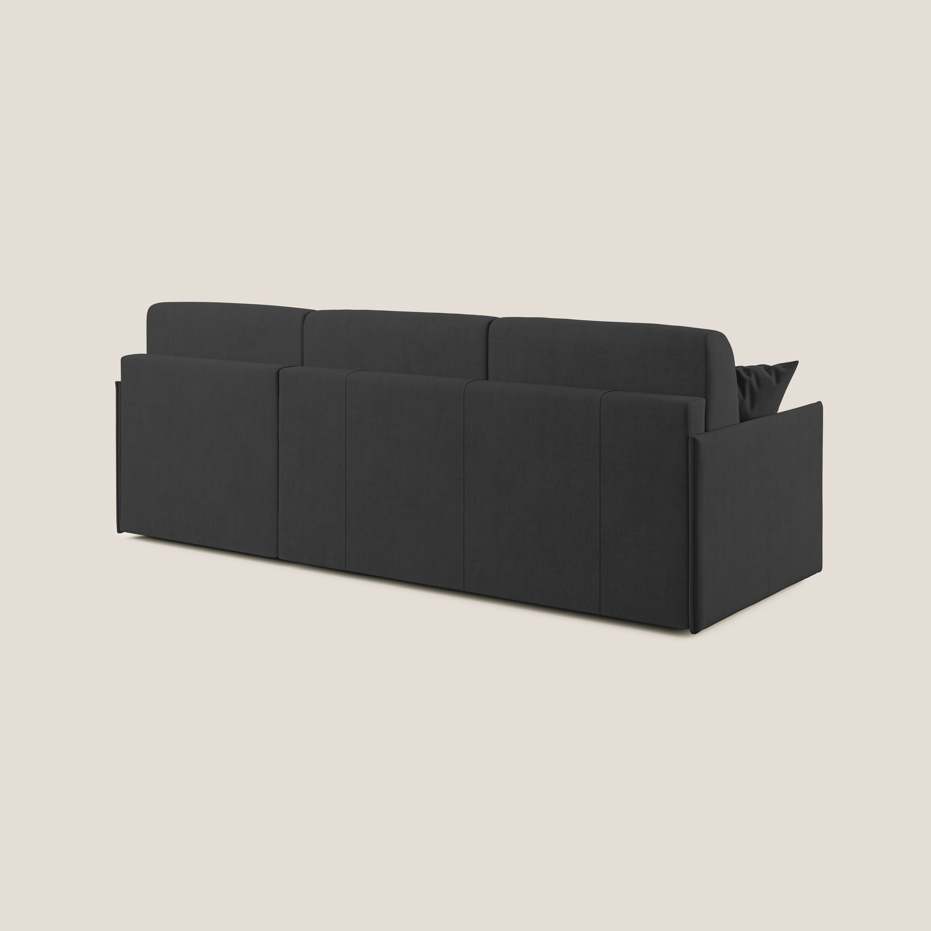 Evans Divano letto angolare con penisola in morbido tessuto impermeabile T02 nero - divani.store