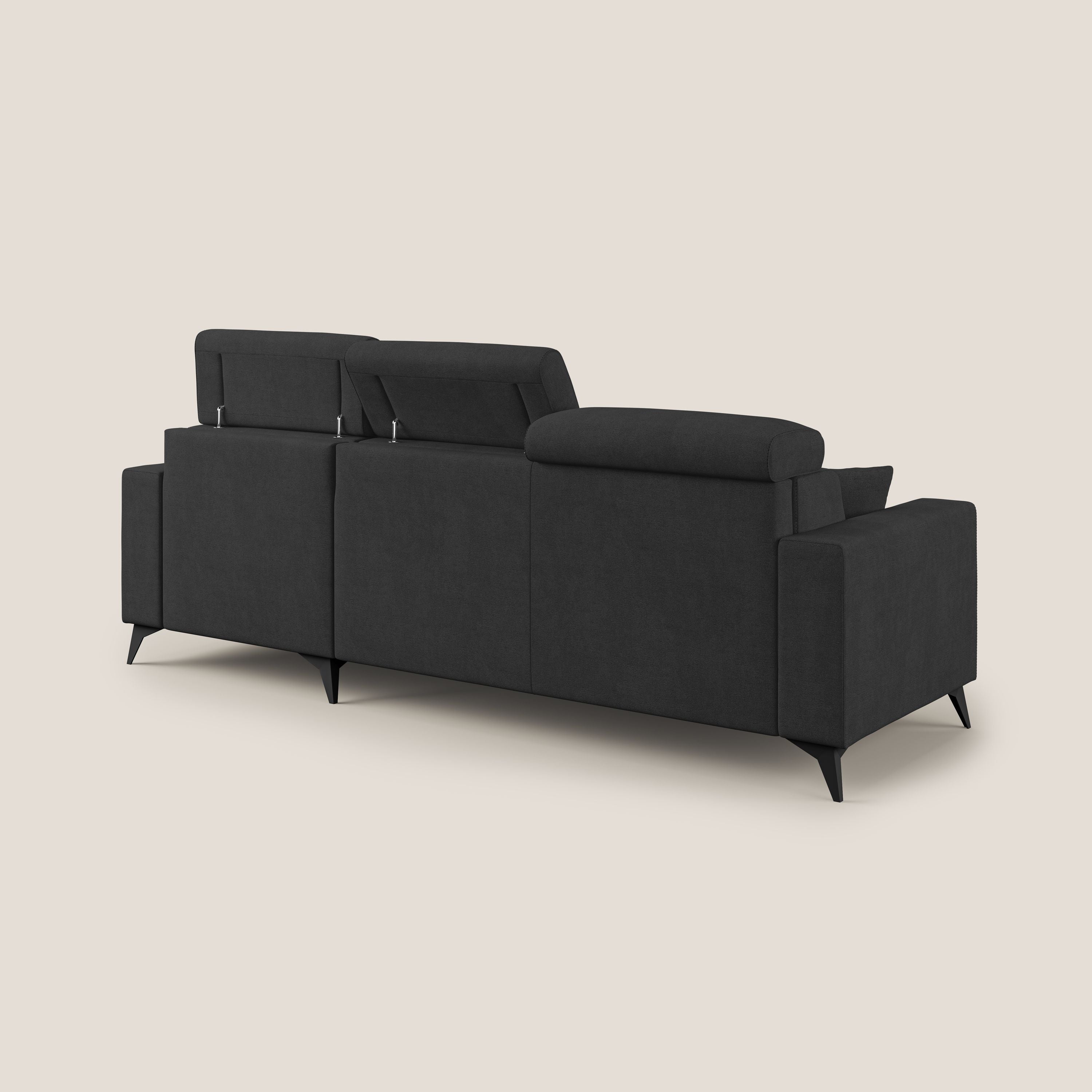Pegaso divano letto angolare con poggiatesta reclinabili e rivestimento impermeabile T02 nero - divani.store