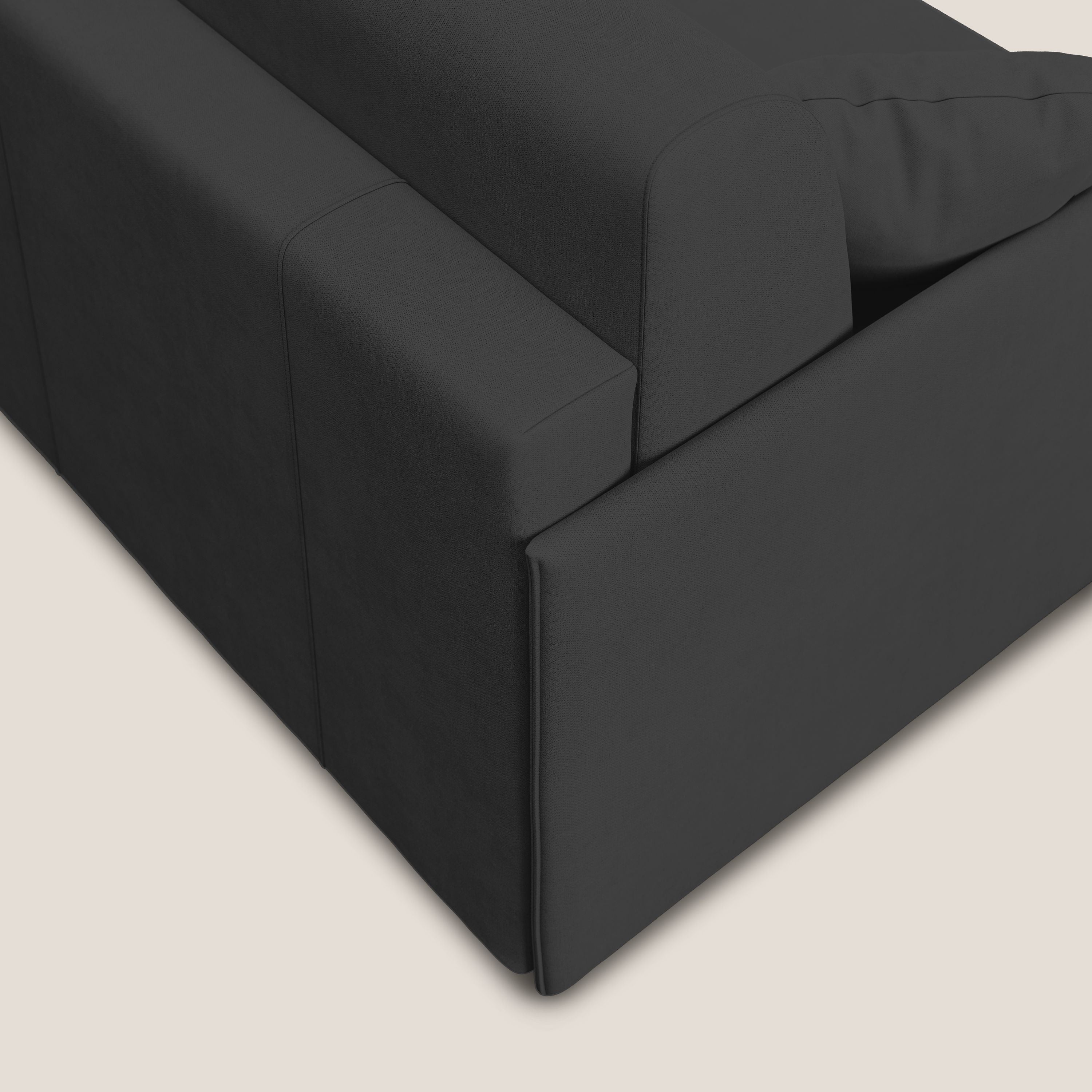 Evans Divano letto angolare con penisola in morbido tessuto impermeabile T02 nero - divani.store