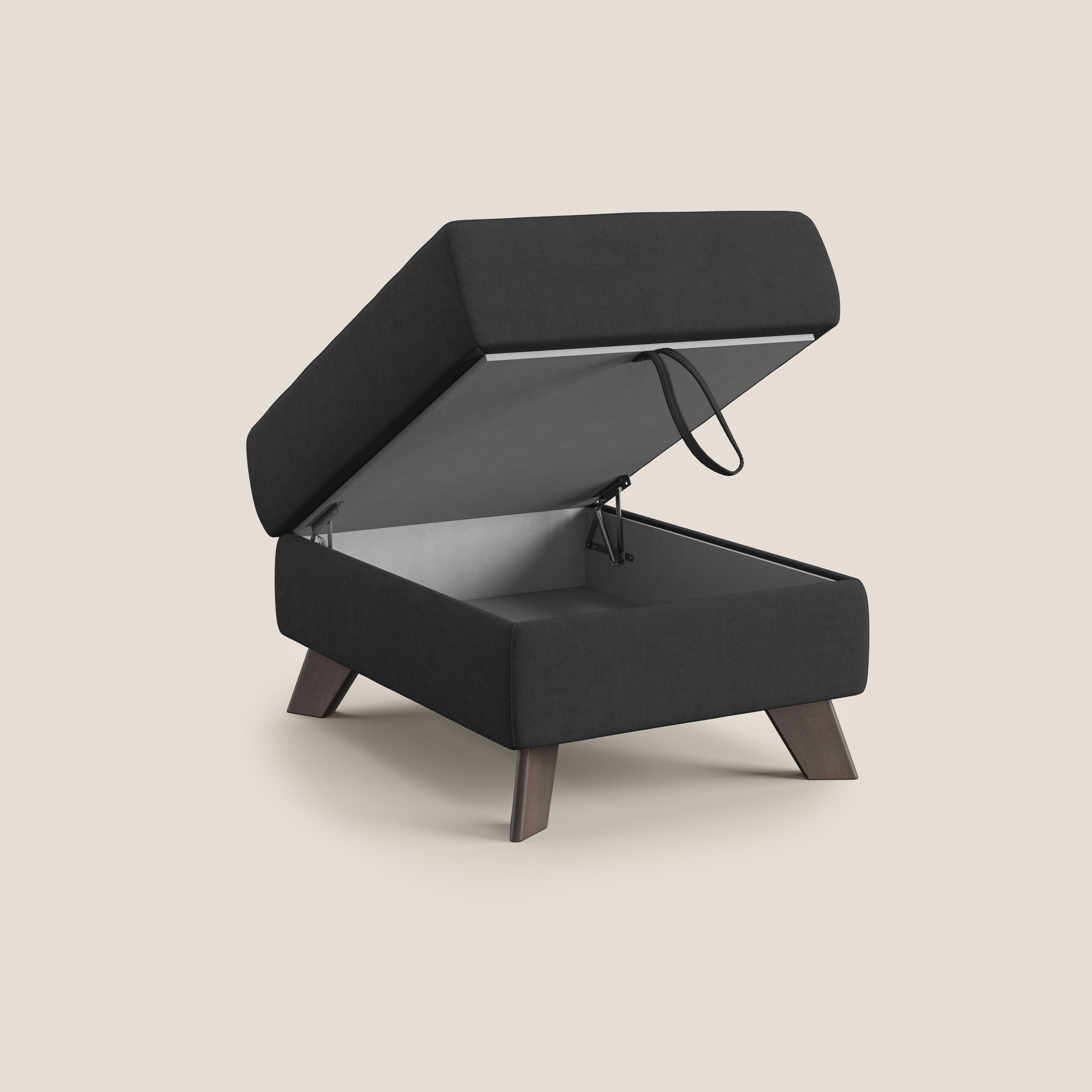 Moon Pouf contenitore e piedini alti in tessuto morbido impermeabile T02 nero - divani.store