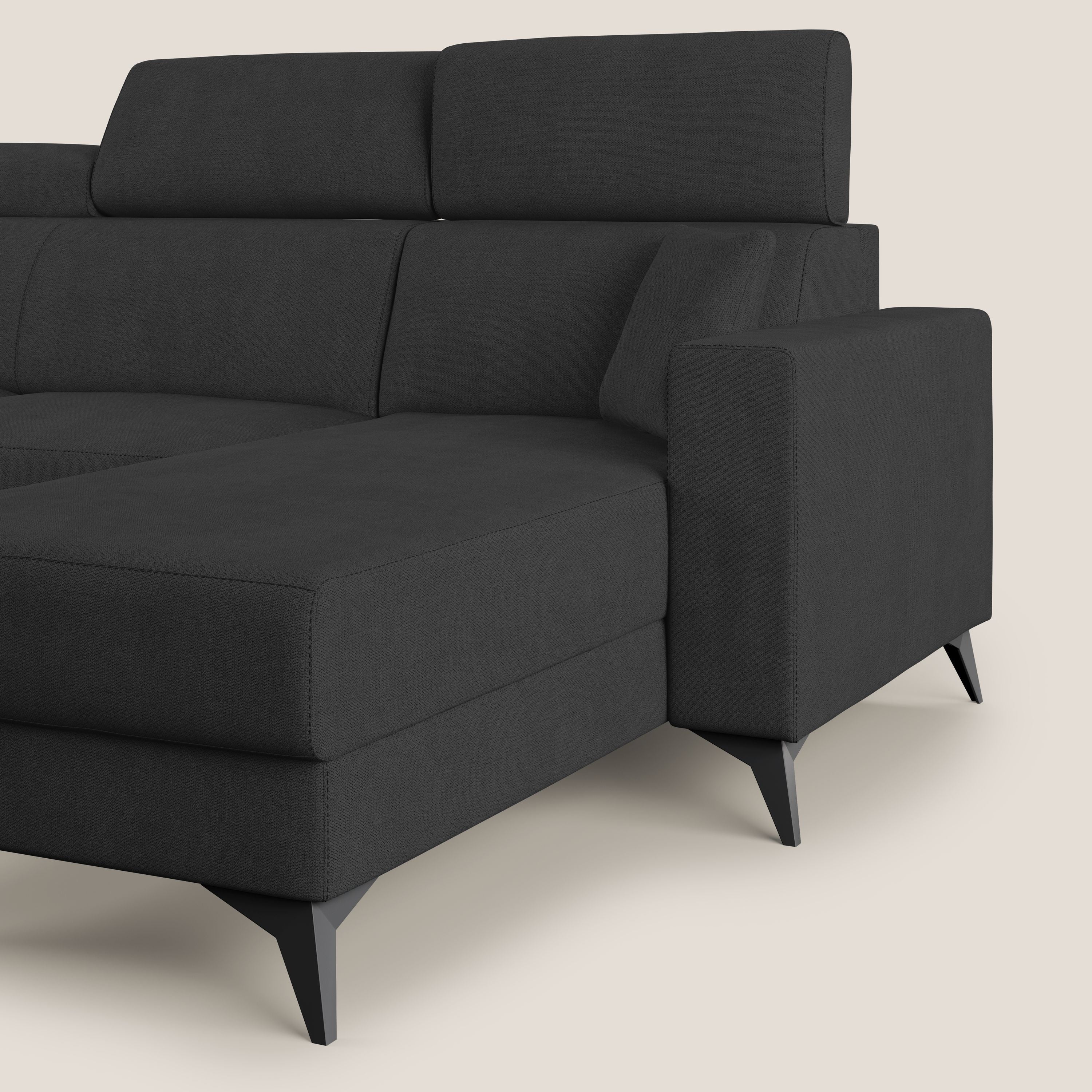 Pegaso divano letto angolare con poggiatesta reclinabili e rivestimento impermeabile T02 nero - divani.store