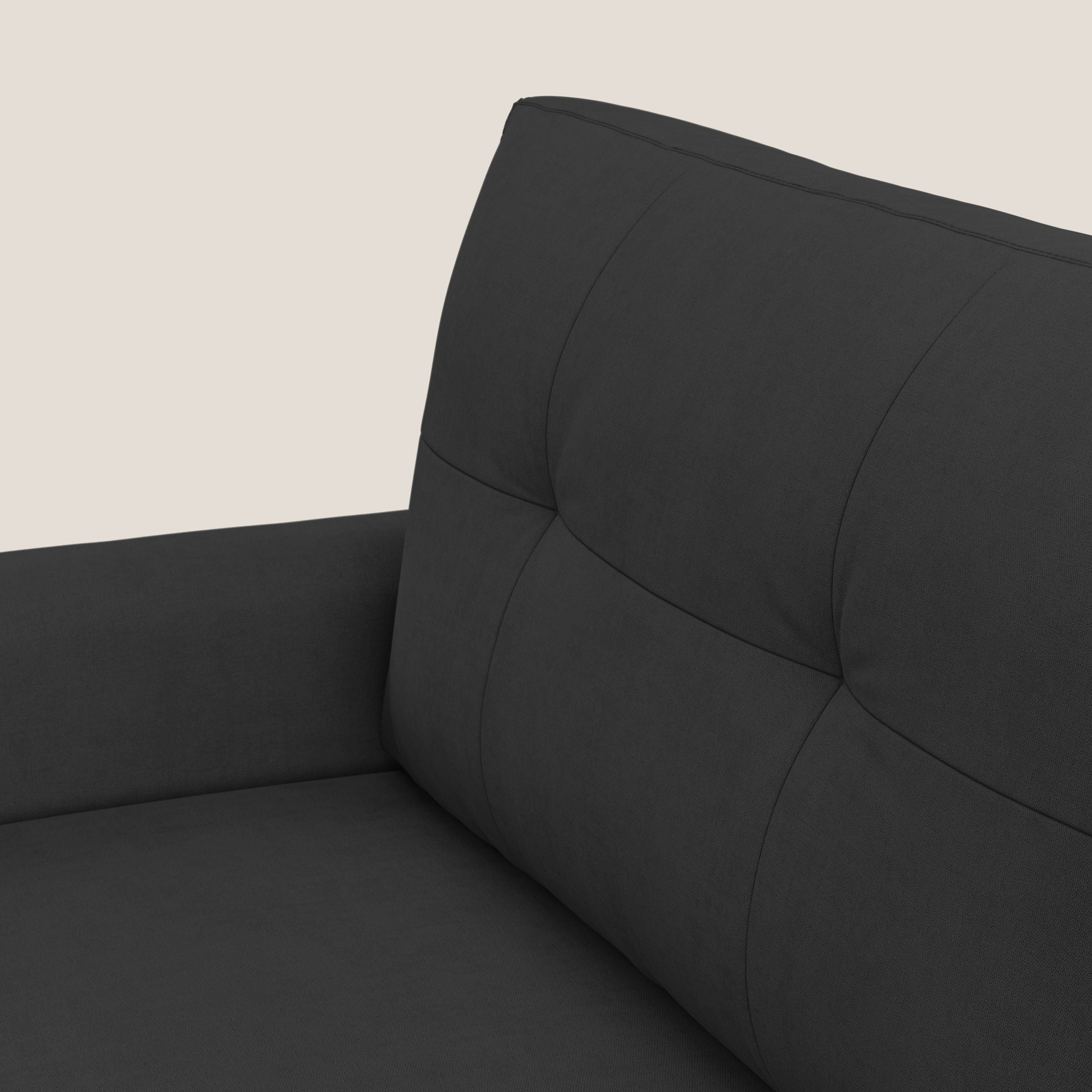 Callisto Divano letto angolare con penisola in tessuto morbido impermeabile T02 nero - divani.store