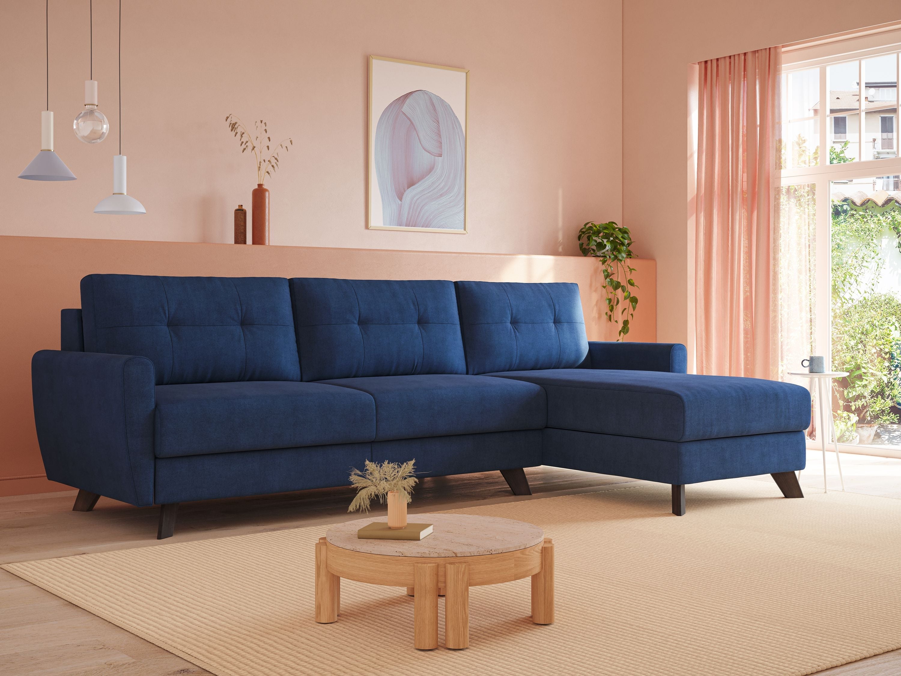 Callisto Divano letto angolare con penisola in tessuto morbido impermeabile T02 nero - divani.store