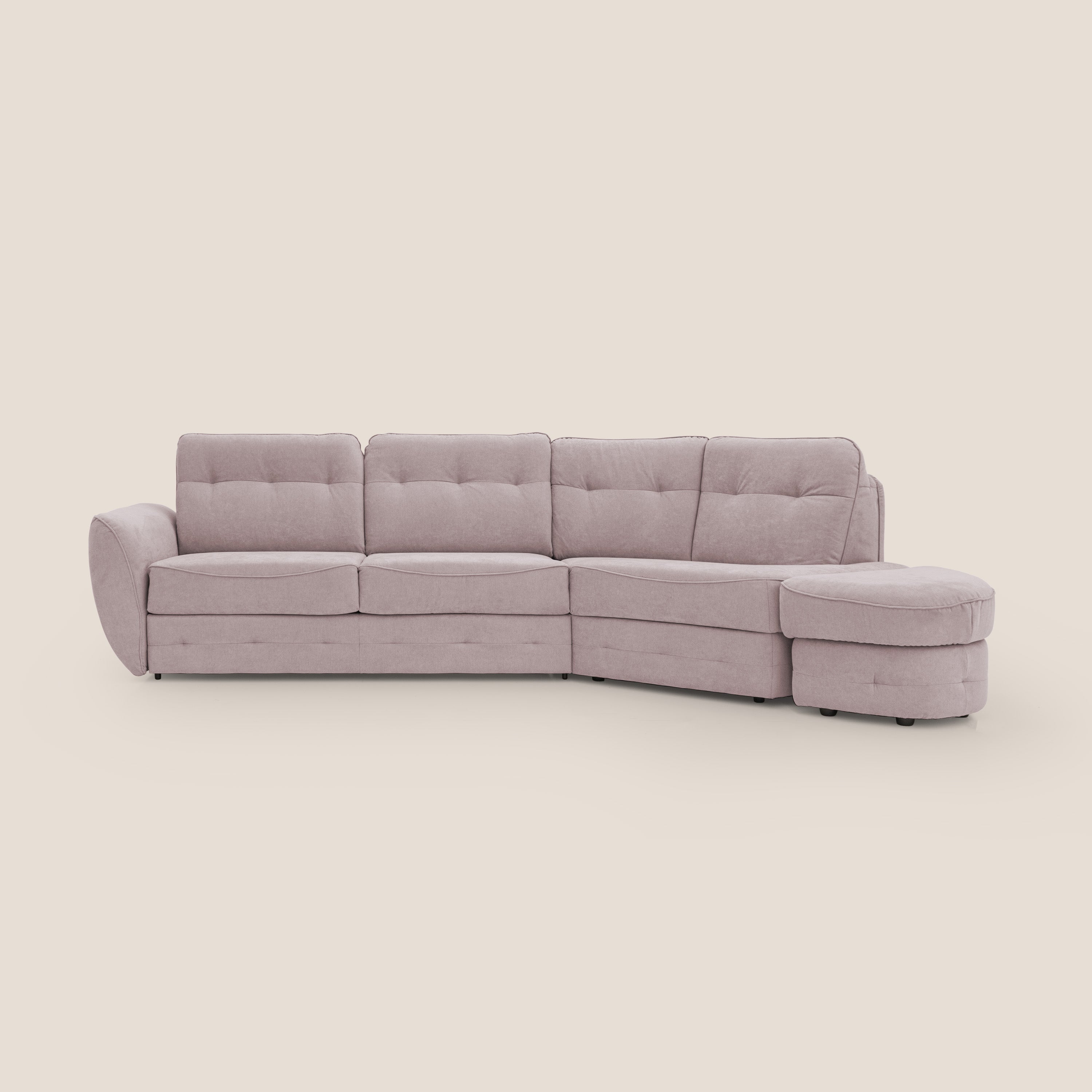 Zeus divano letto angolare con materasso H18 cm pouf mobile in tessuto impermeabile T02 rosa - divani.store