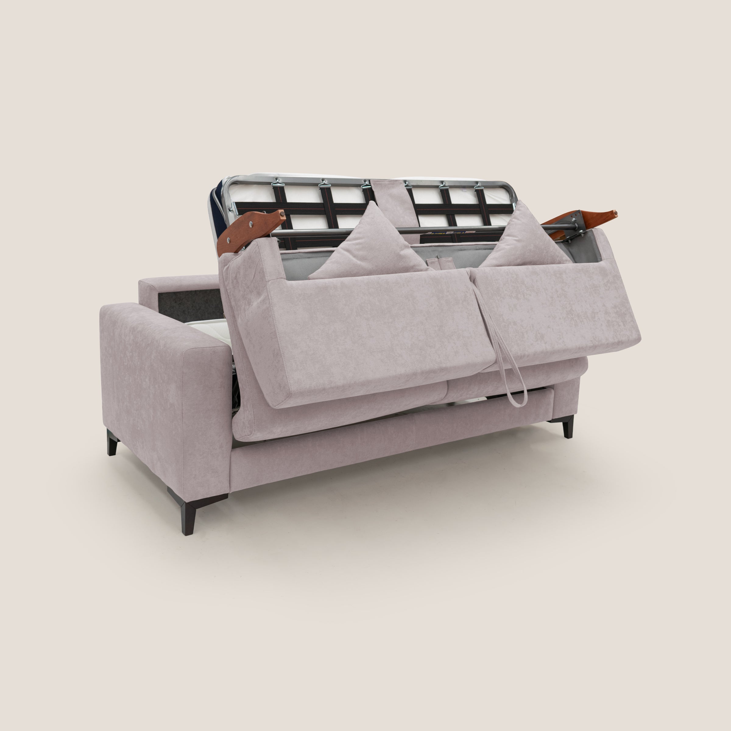 Kafka divano letto matrimoniale in morbido tessuto impermeabile T02 rosa - divani.store