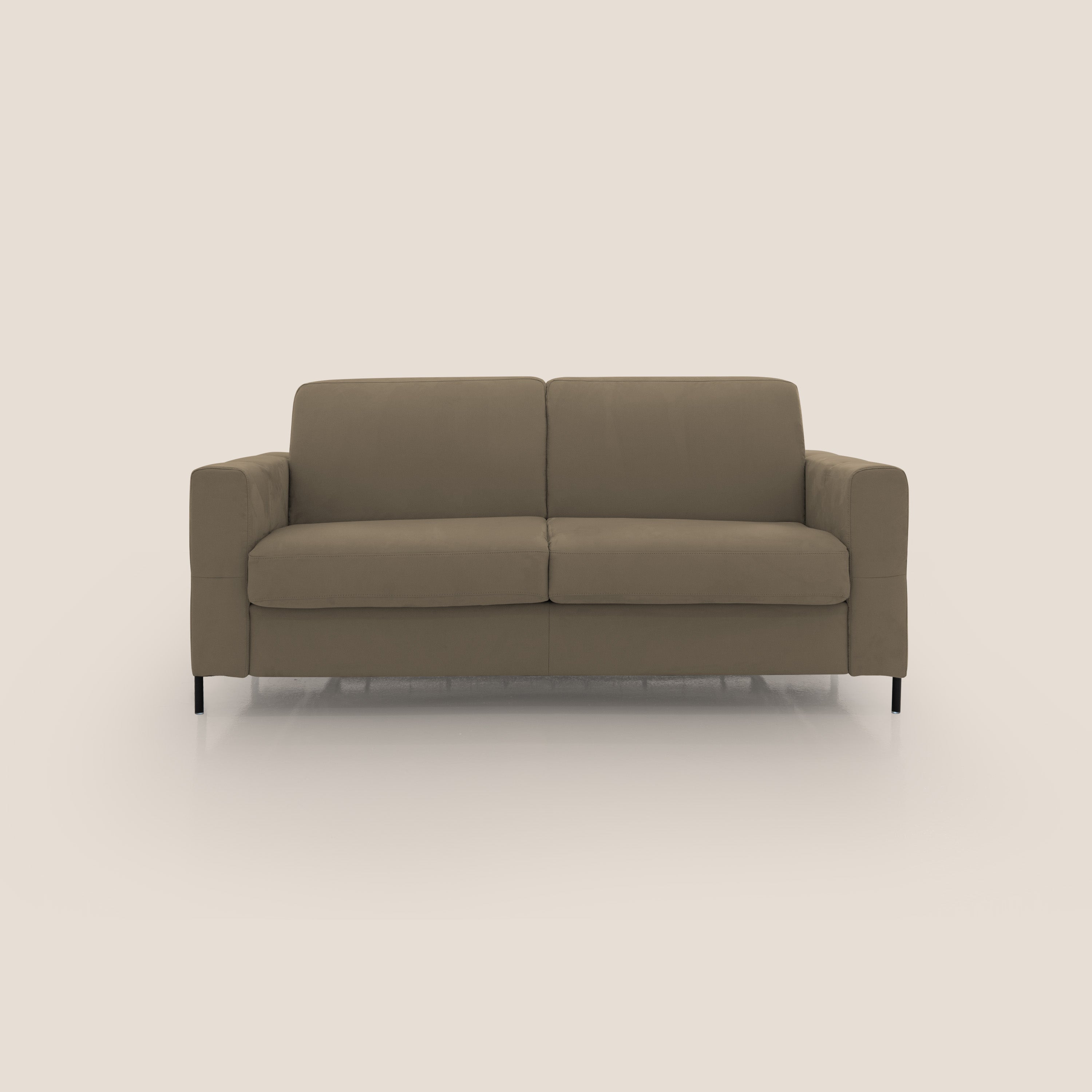 Ortensia divano letto materasso H18 cm con piedi alti in elegante microfibra smacchiabile T11 marrone - divani.store